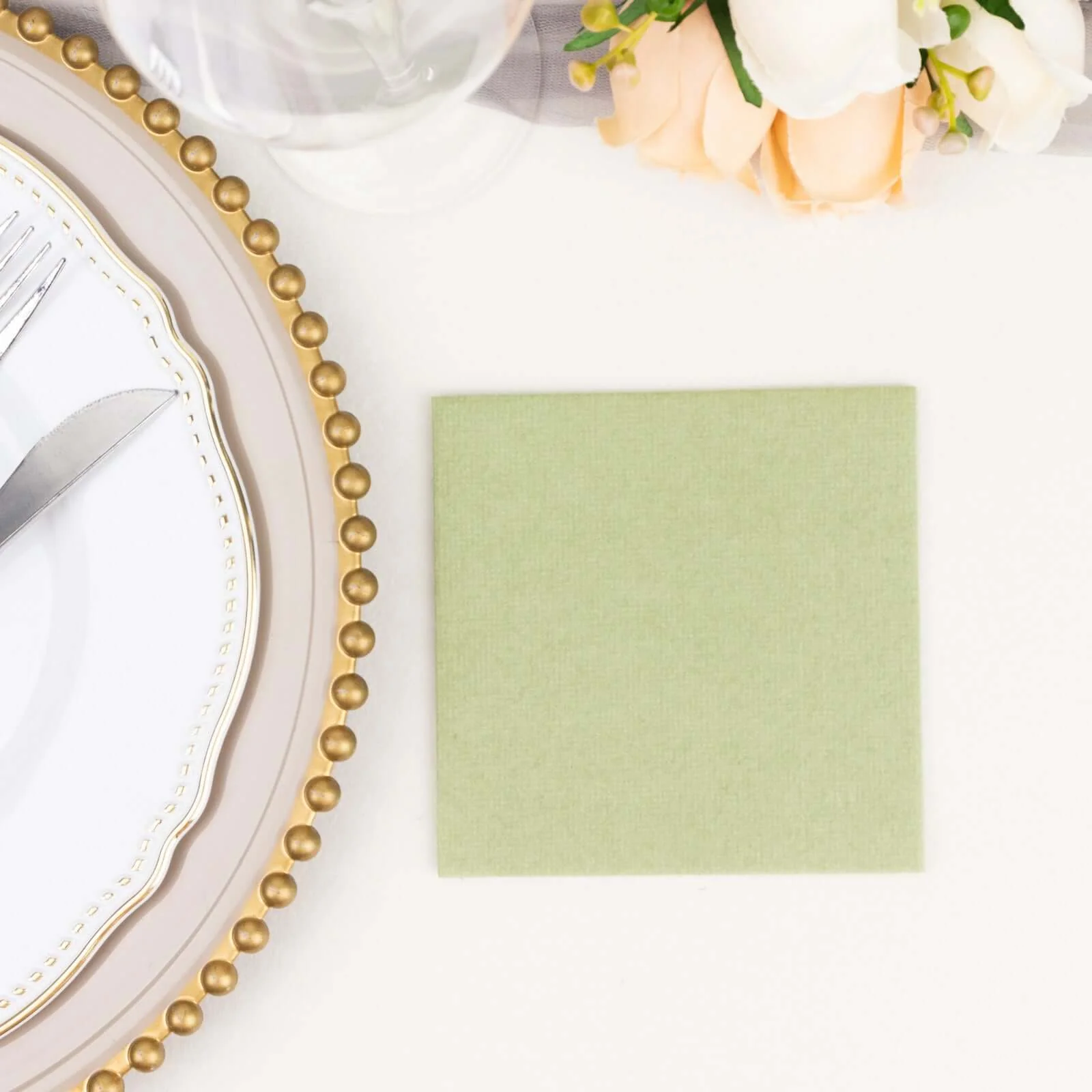 20 Pack Linen-Like Paper Napkins 5"x5" Sage Green - Soft Single-Use Airlaid Cocktail Napkins - Image 10