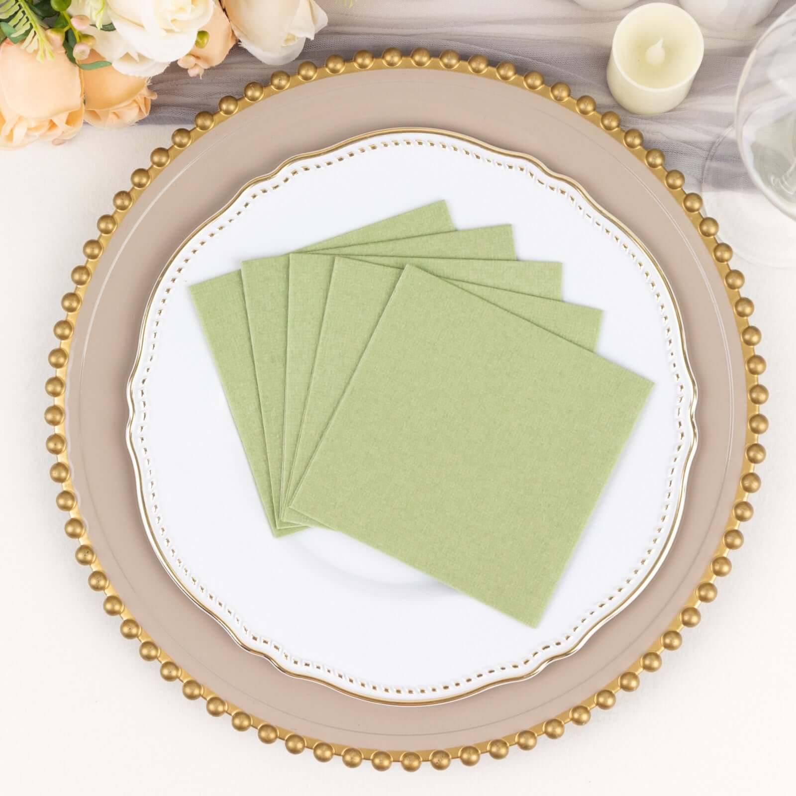 20 Pack Linen-Like Paper Napkins 5"x5" Sage Green - Soft Single-Use Airlaid Cocktail Napkins - Image 11