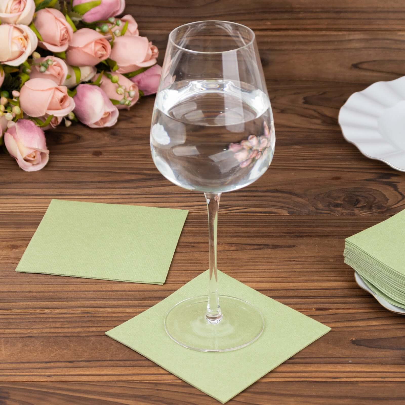 20 Pack Linen-Like Paper Napkins 5"x5" Sage Green - Soft Single-Use Airlaid Cocktail Napkins - Image 15