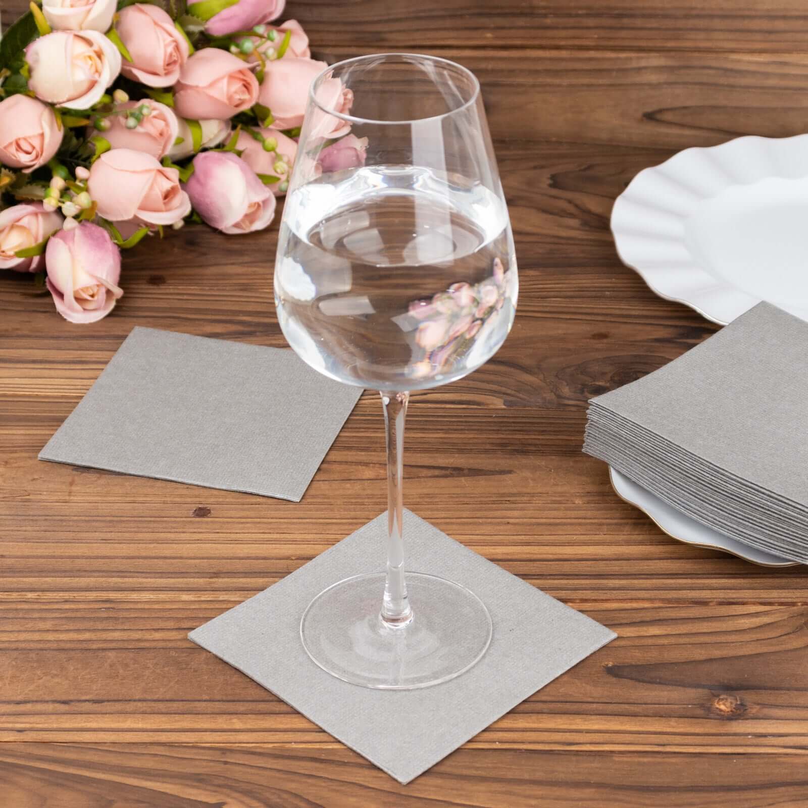 20 Pack Linen-Like Paper Napkins 5"x5" Silver - Soft Single-Use Airlaid Cocktail Napkins - Image 15