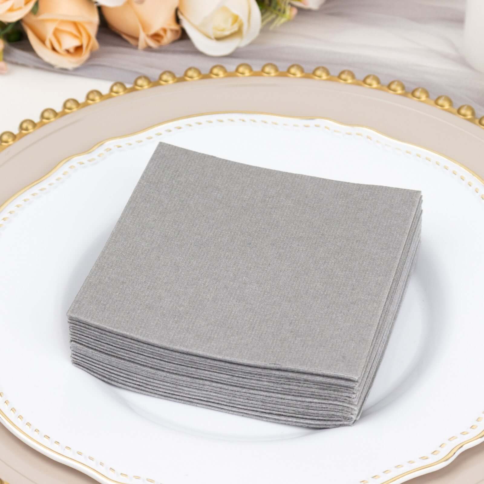 20 Pack Linen-Like Paper Napkins 5"x5" Silver - Soft Single-Use Airlaid Cocktail Napkins - Image 9