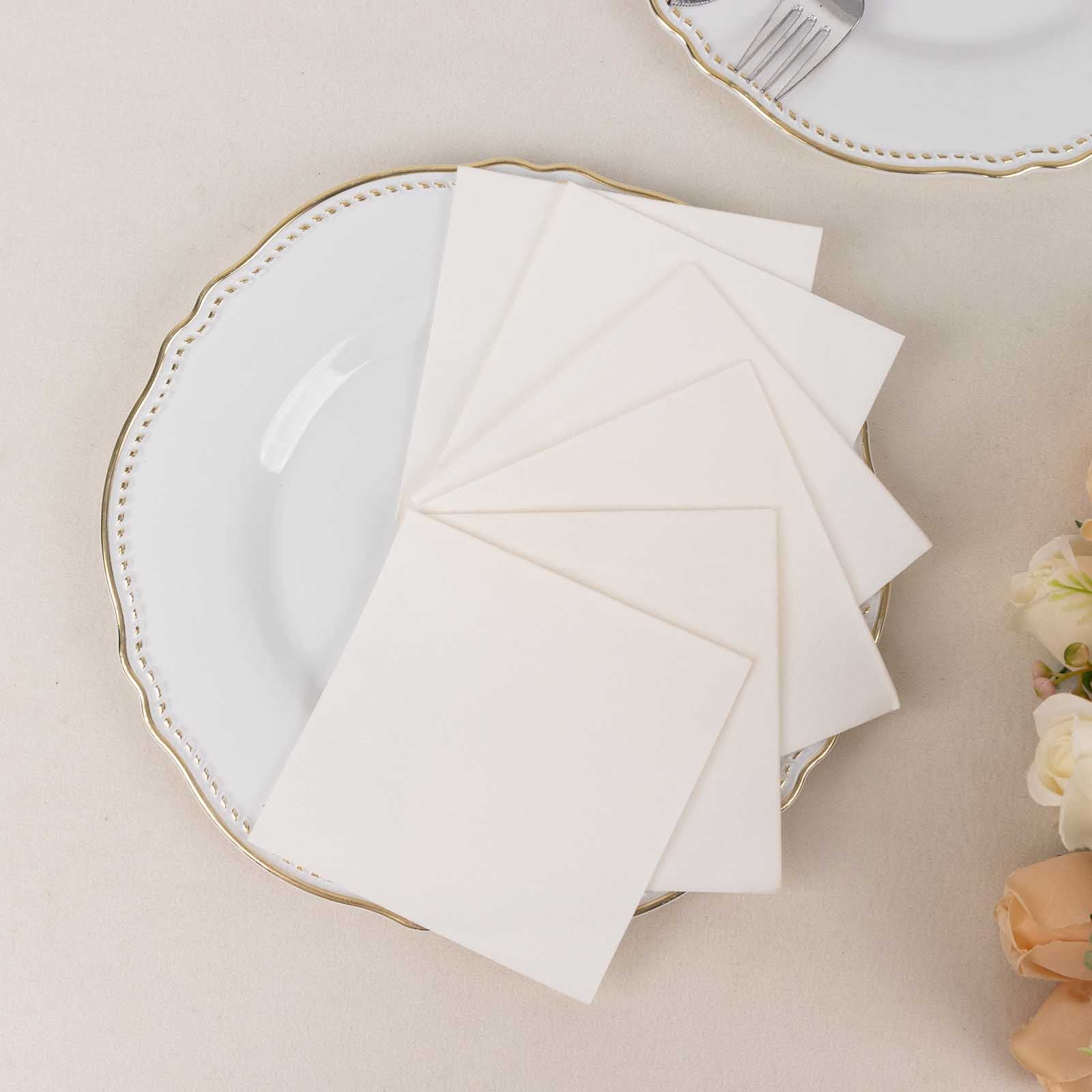 20 Pack Linen-Like Paper Napkins 5"x5" White - Soft Single-Use Airlaid Cocktail Napkins - Image 2