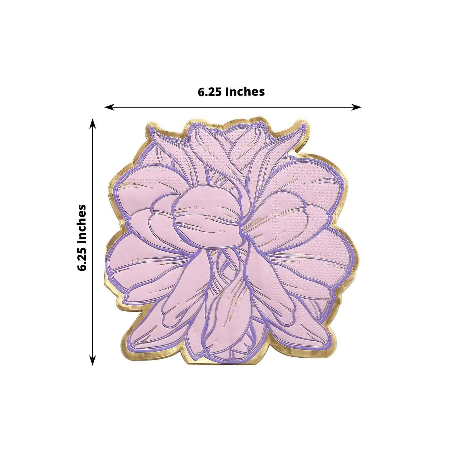20-Pack Paper Cocktail Napkins Purple Peony Flower Shaped with Gold Edges - Disposable Beverage Napkins for Parties - Image 3