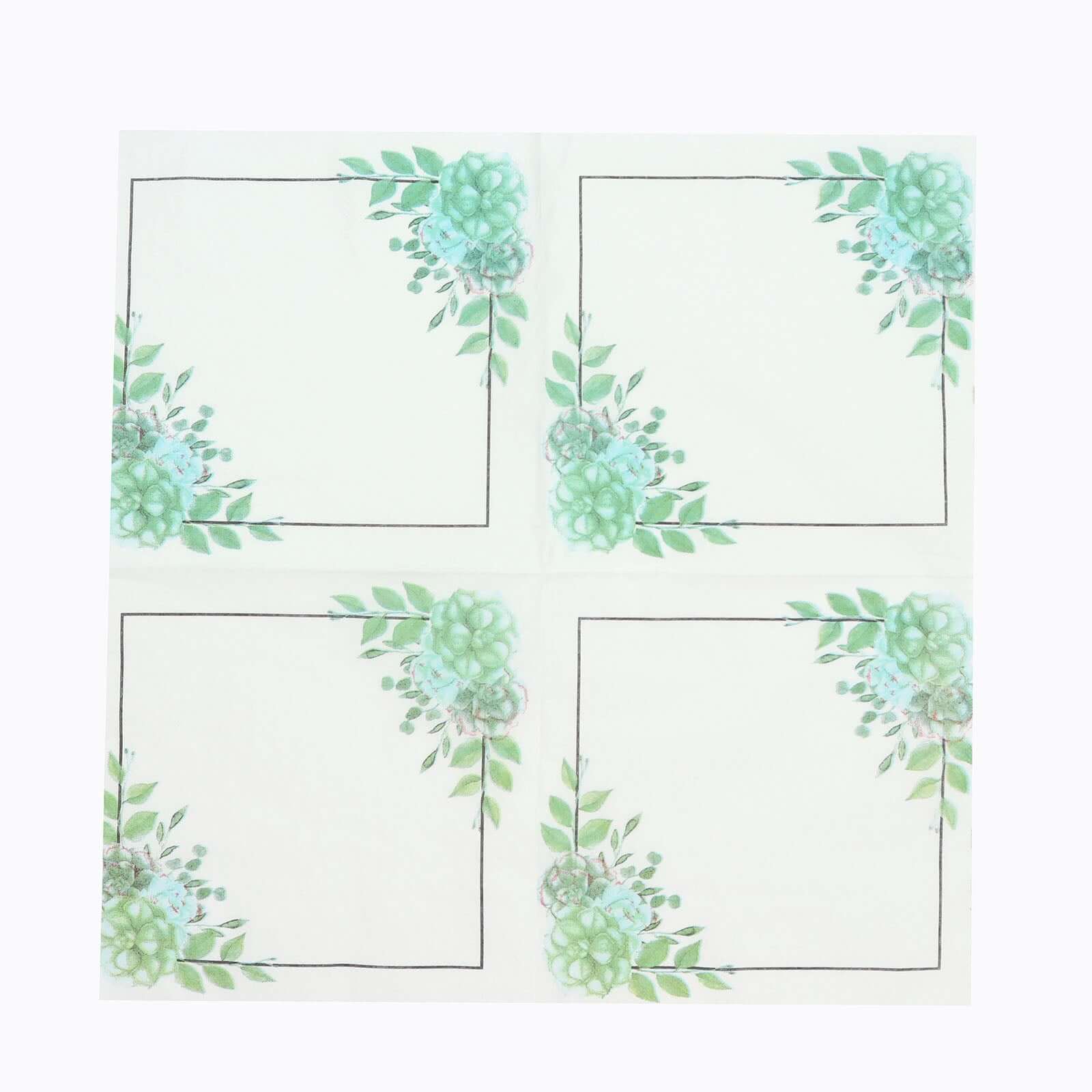 20-Pack Paper Dinner Napkins 2 Ply White/Green with Floral Design 6.5"x6.5" - Disposable Beverage Napkins for Parties - Image 12