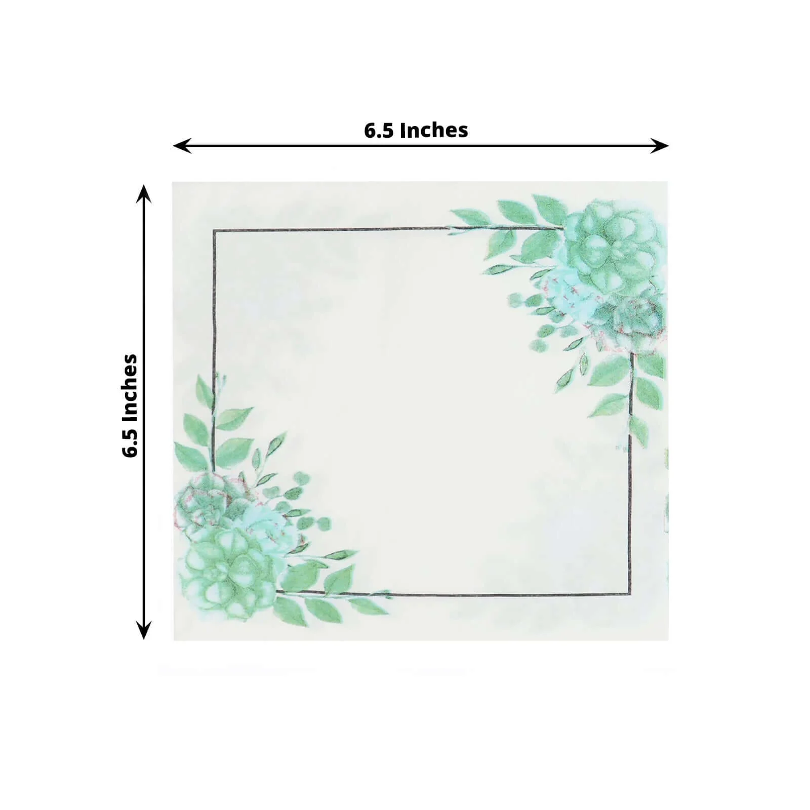 20-Pack Paper Dinner Napkins 2 Ply White/Green with Floral Design 6.5"x6.5" - Disposable Beverage Napkins for Parties - Image 3