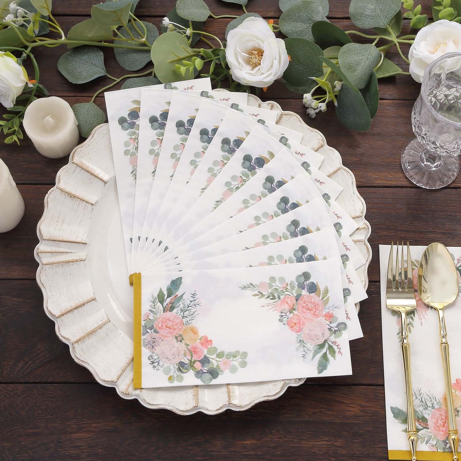 20-Pack Paper Dinner Napkins 2-Ply White with Pink Peony Flowers Print and Gold Edge - Soft and Absorbent Party Napkins - Image 6
