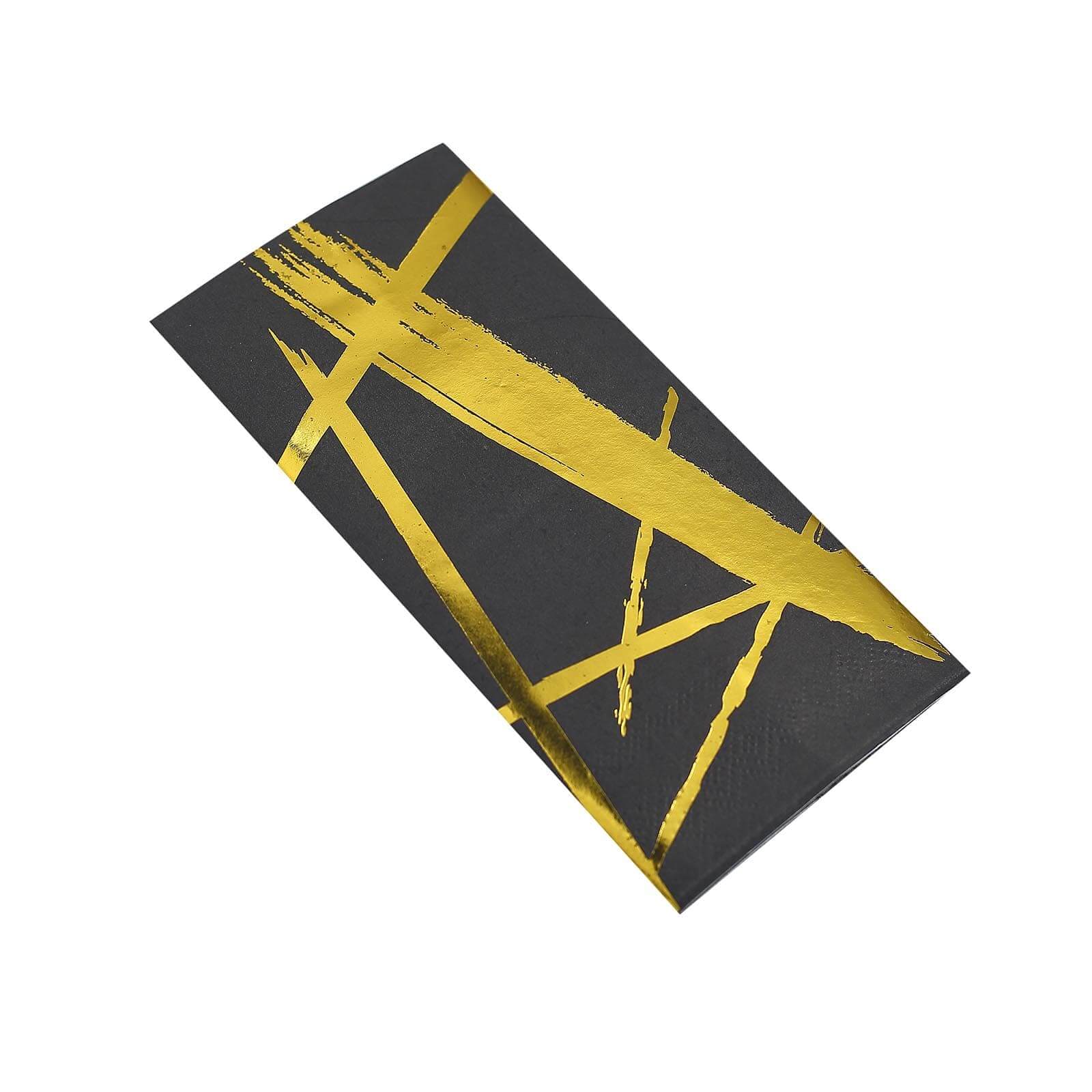 20-Pack Paper Dinner Napkins 3 Ply Metallic Gold Streak Design on Black - Disposable Wedding Cocktail Napkins - Image 16