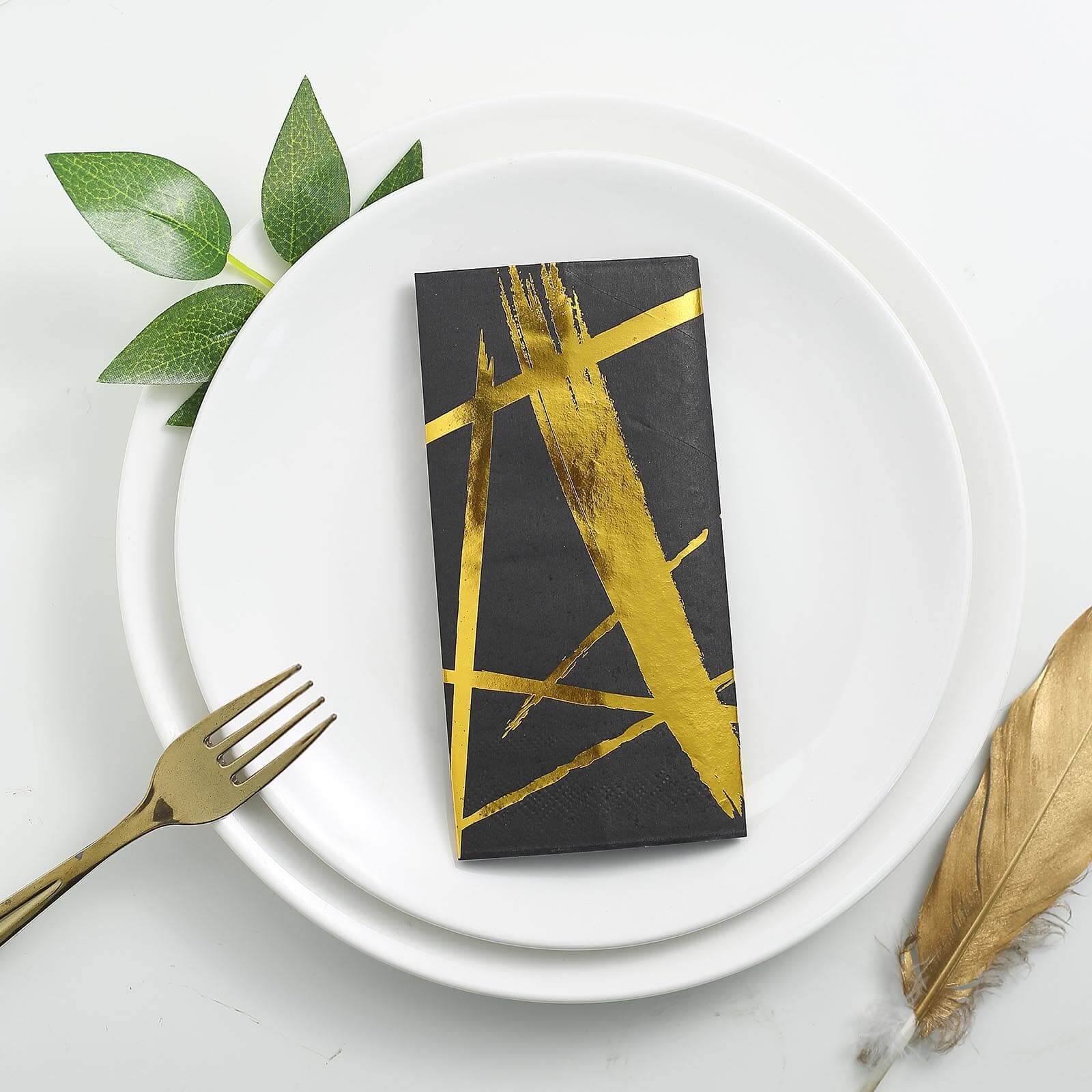 20-Pack Paper Dinner Napkins 3 Ply Metallic Gold Streak Design on Black - Disposable Wedding Cocktail Napkins - Image 2