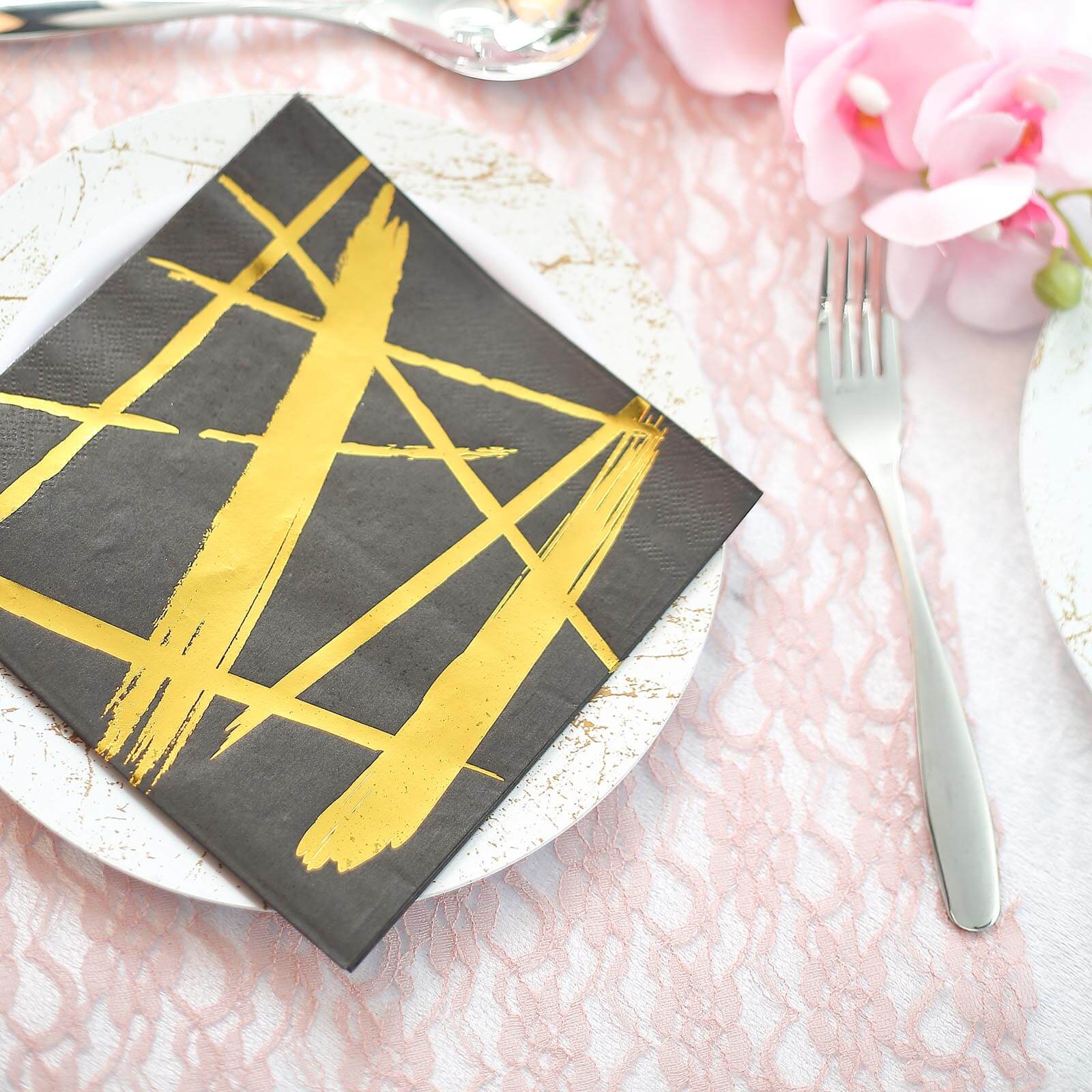 20-Pack Paper Dinner Napkins 3 Ply Metallic Gold Streak Design on Black - Disposable Wedding Cocktail Napkins - Image 9