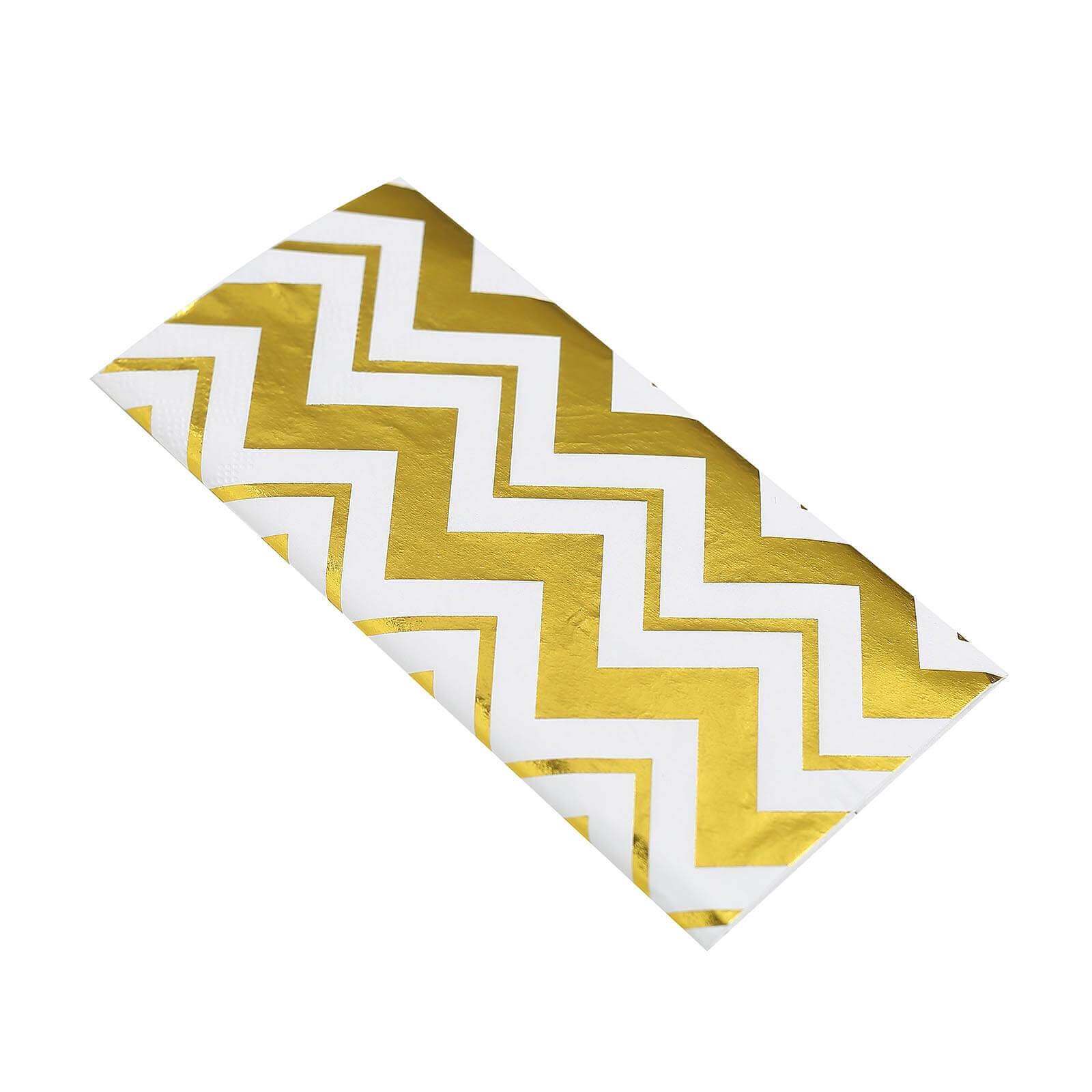 20-Pack Paper Dinner Napkins 3 Ply Metallic Gold with Chevron Design - Disposable Wedding Cocktail Napkins - Image 16