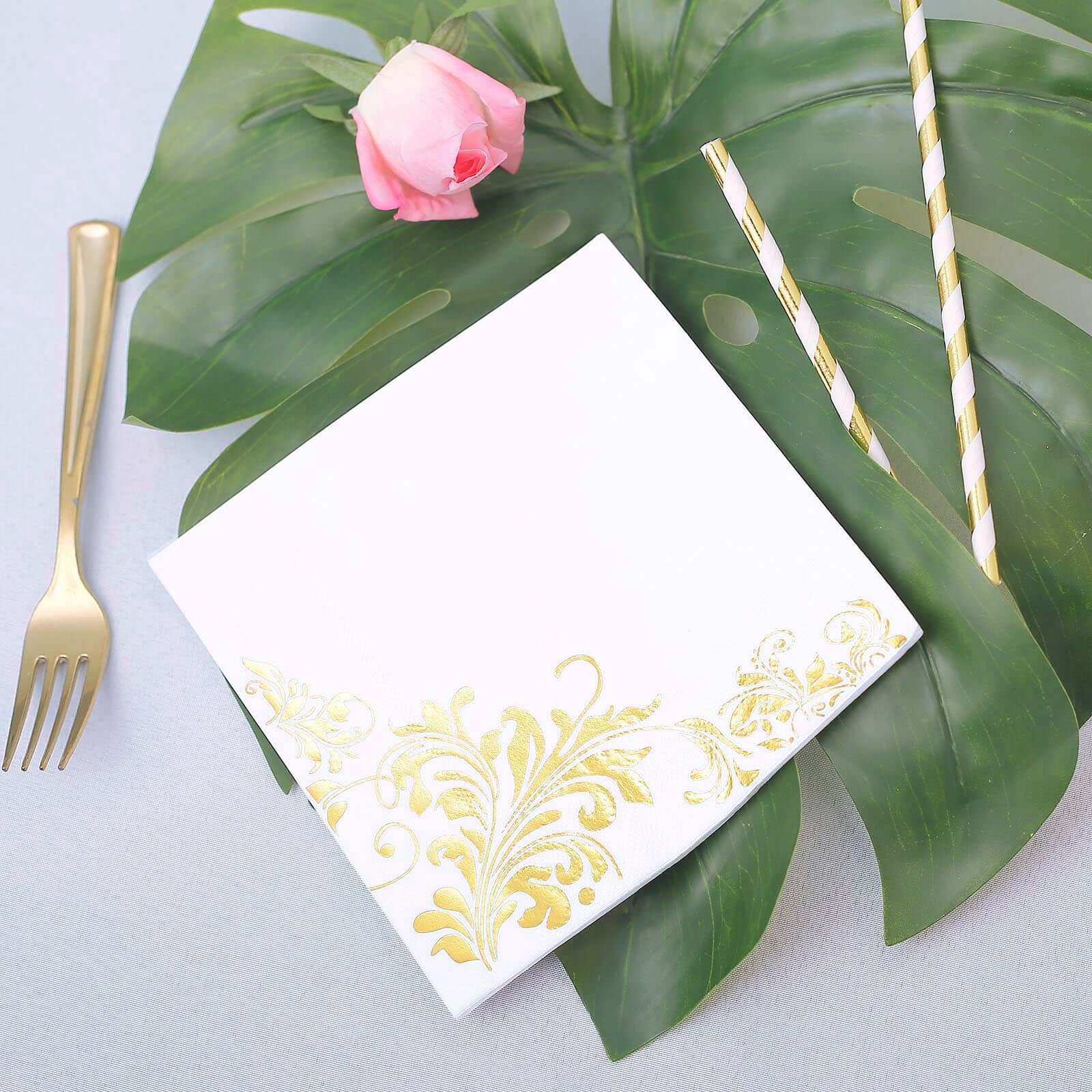20-Pack Paper Dinner Napkins 3 Ply Metallic Gold with Floral Design - Disposable Wedding Cocktail Napkins - Image 11