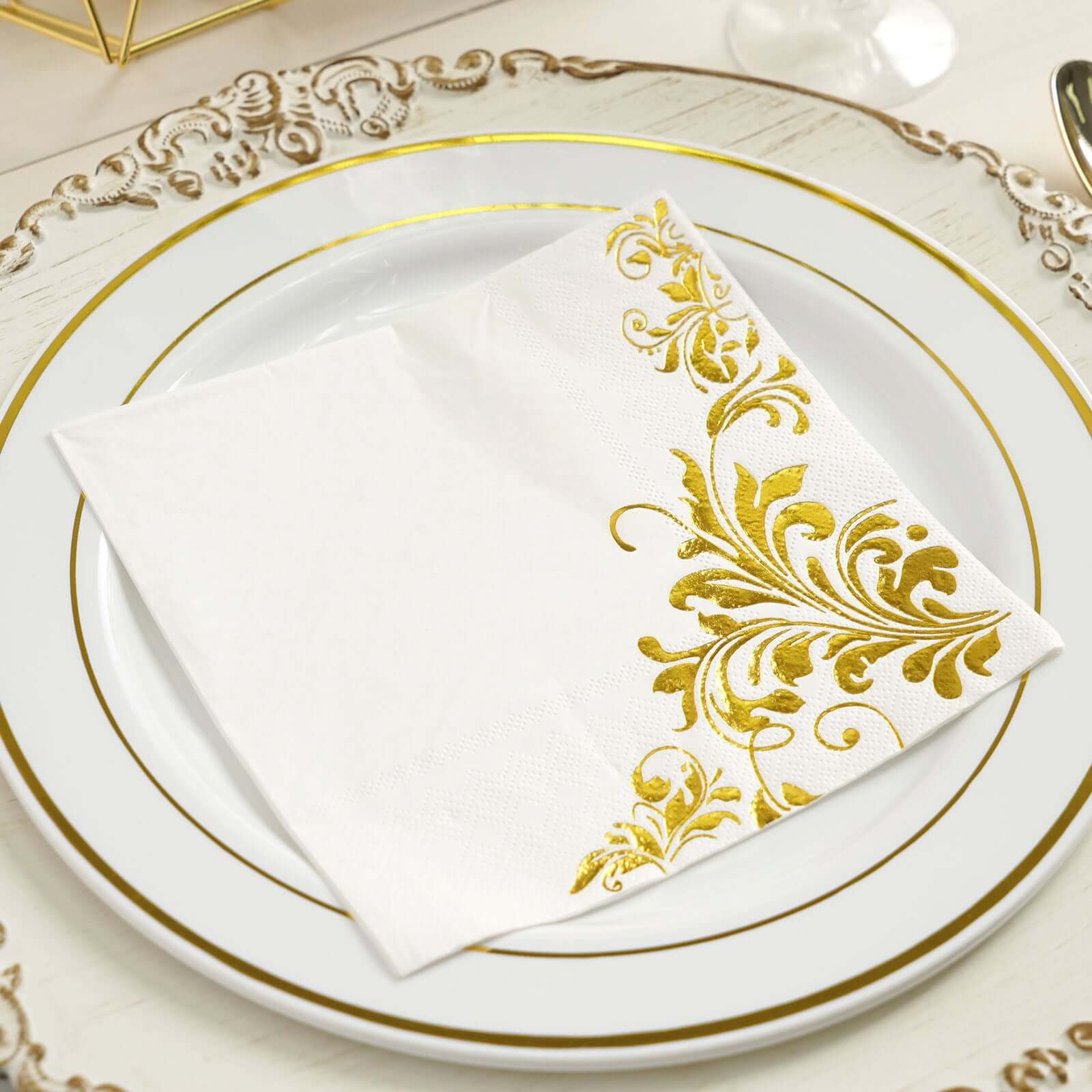 20-Pack Paper Dinner Napkins 3 Ply Metallic Gold with Floral Design - Disposable Wedding Cocktail Napkins - Image 12