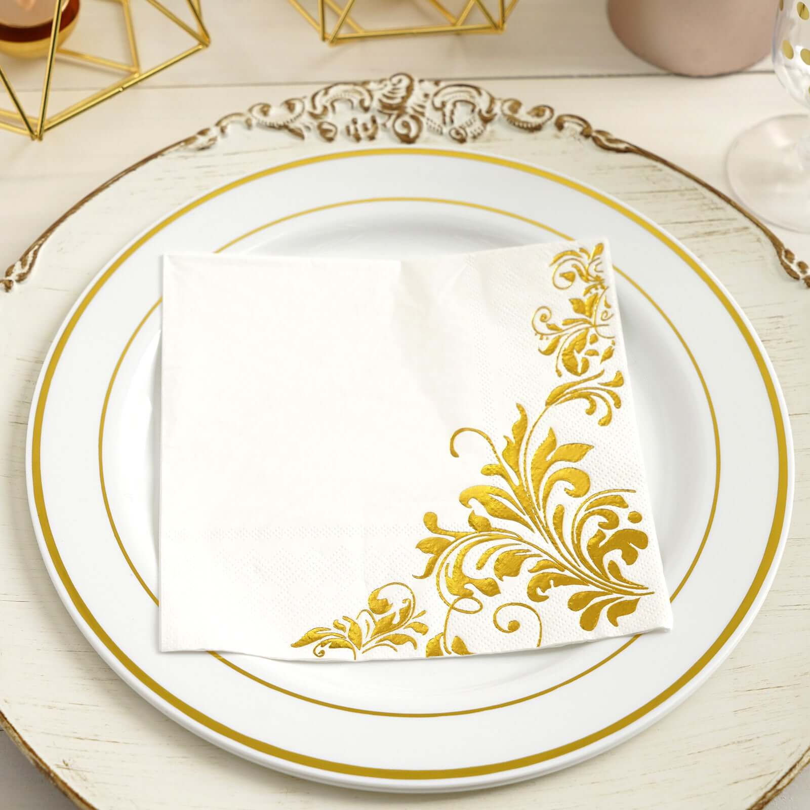 20-Pack Paper Dinner Napkins 3 Ply Metallic Gold with Floral Design - Disposable Wedding Cocktail Napkins - Image 13