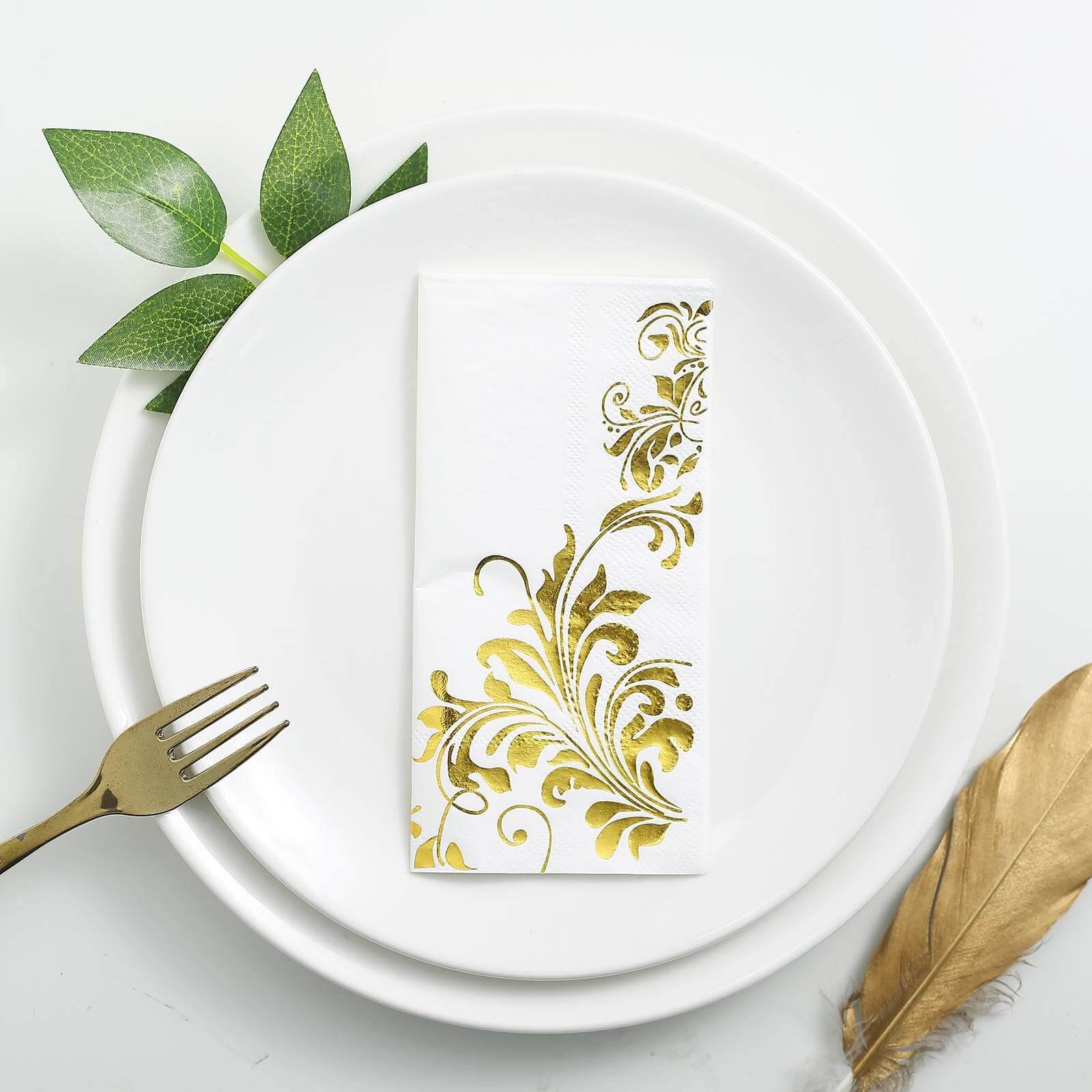 20-Pack Paper Dinner Napkins 3 Ply Metallic Gold with Floral Design - Disposable Wedding Cocktail Napkins - Image 2