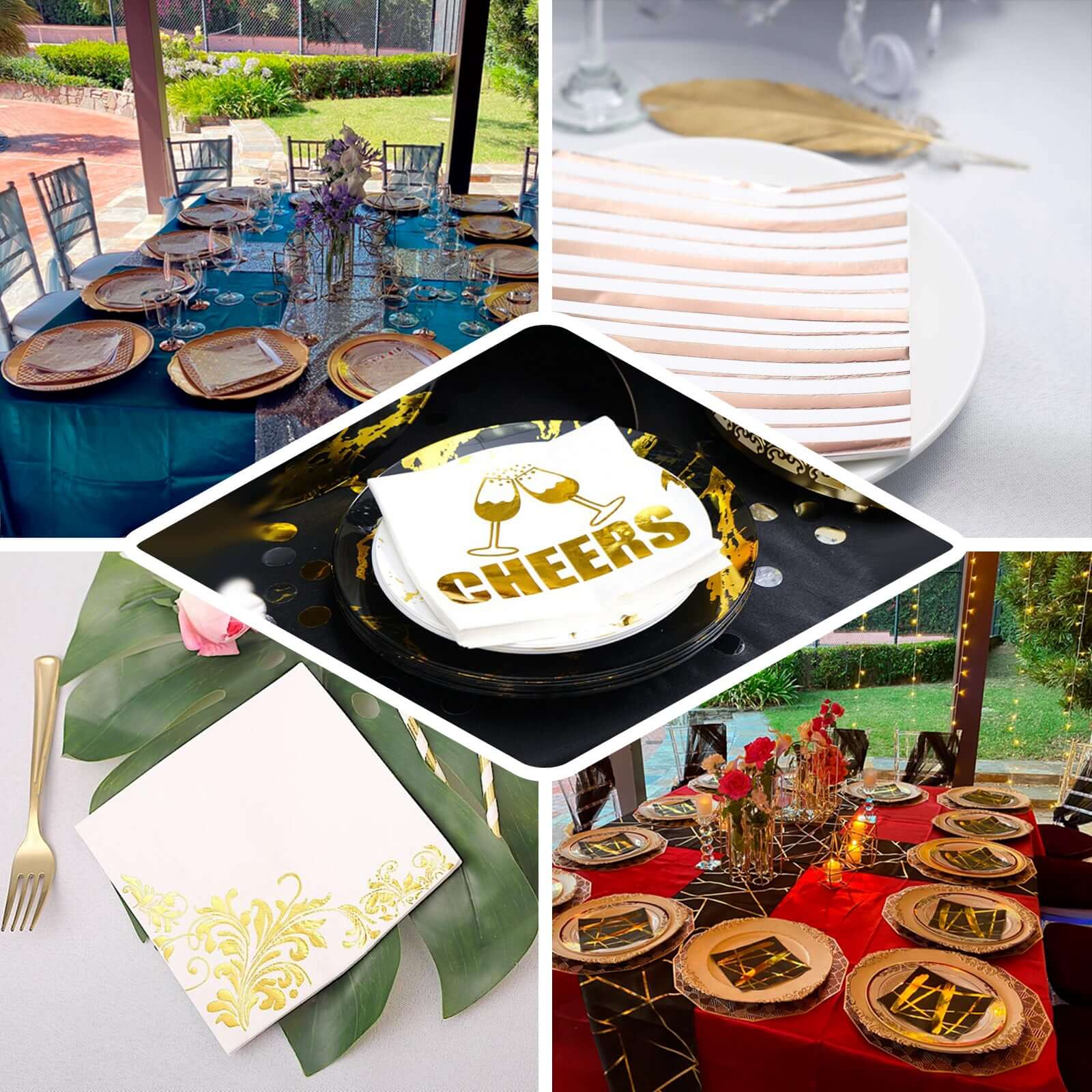 20-Pack Paper Dinner Napkins 3 Ply Metallic Gold with Floral Design - Disposable Wedding Cocktail Napkins - Image 5