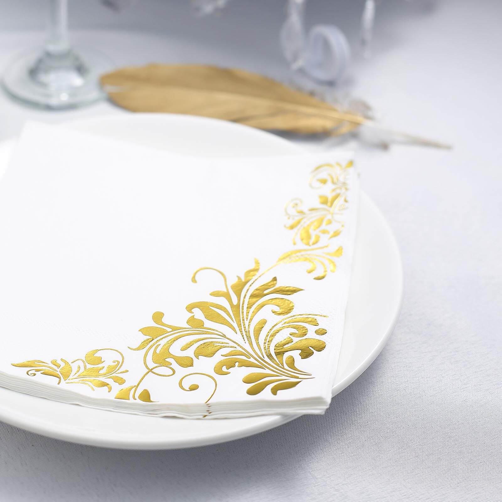 20-Pack Paper Dinner Napkins 3 Ply Metallic Gold with Floral Design - Disposable Wedding Cocktail Napkins - Image 6