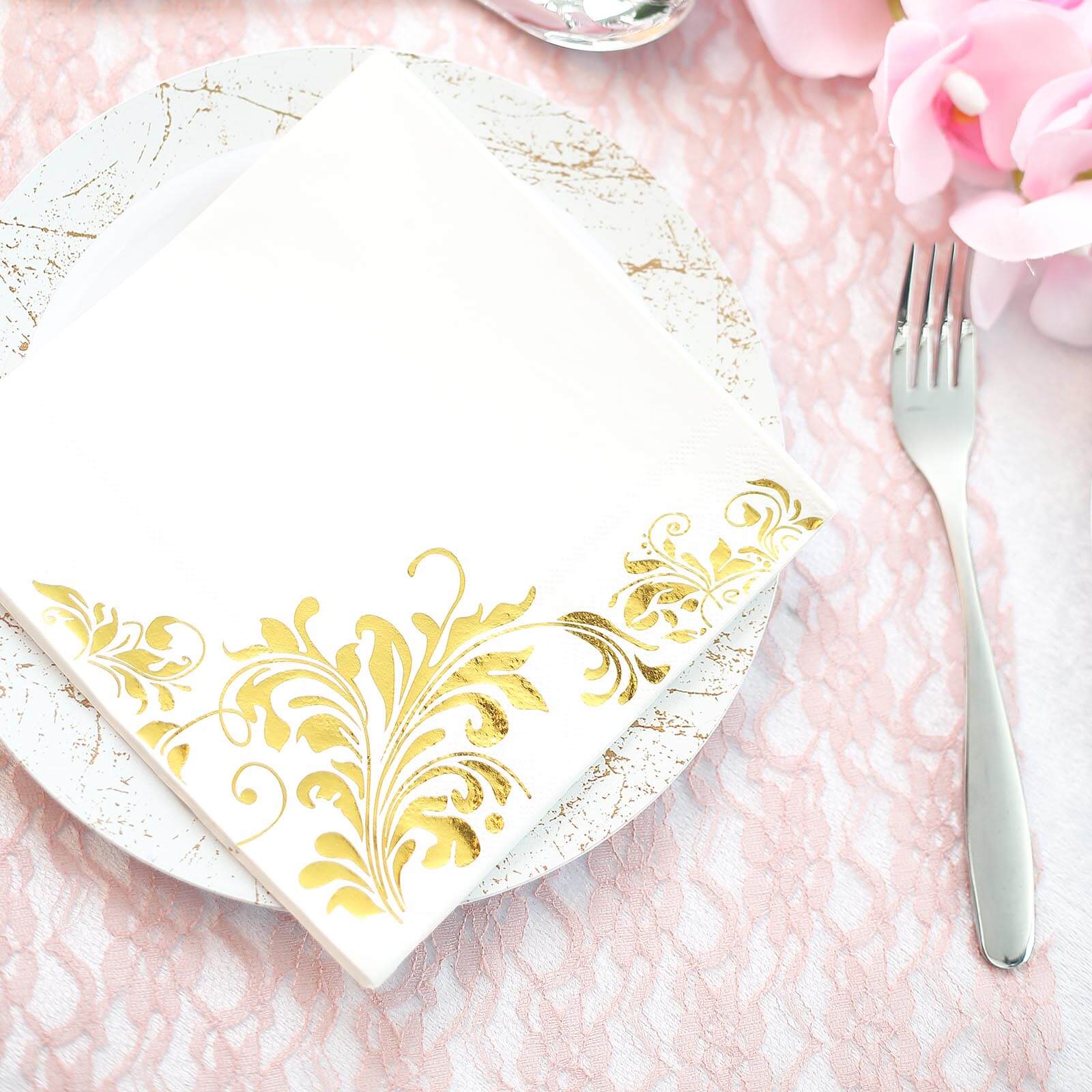 20-Pack Paper Dinner Napkins 3 Ply Metallic Gold with Floral Design - Disposable Wedding Cocktail Napkins - Image 9