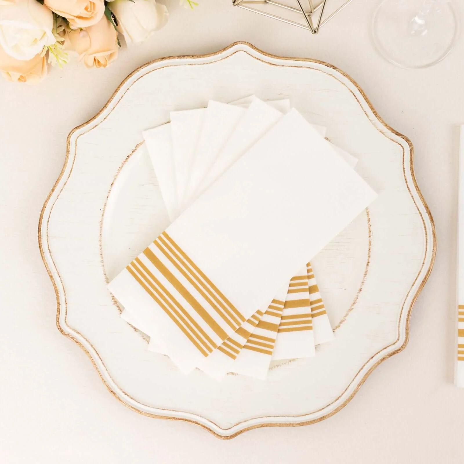 20 Pack Linen-Like Paper Napkins 8"x4" White With Gold Lines - Soft Hygienic Airlaid Guest Towels for Formal & Casual Dining - Image 9