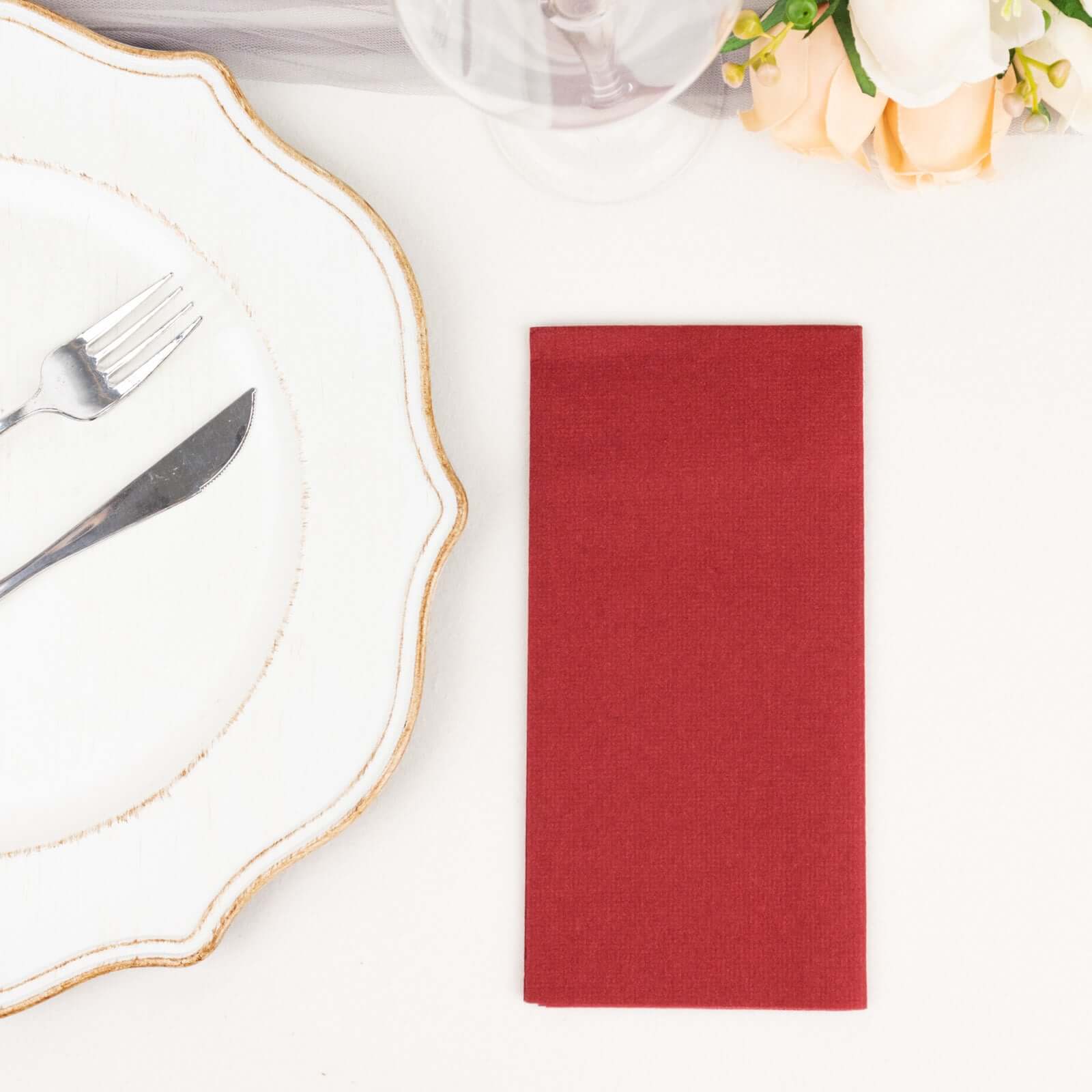 20 Pack Linen-Like Paper Napkins 8.5"x4" Burgundy - Soft & Hygienic Airlaid Towels - Image 10