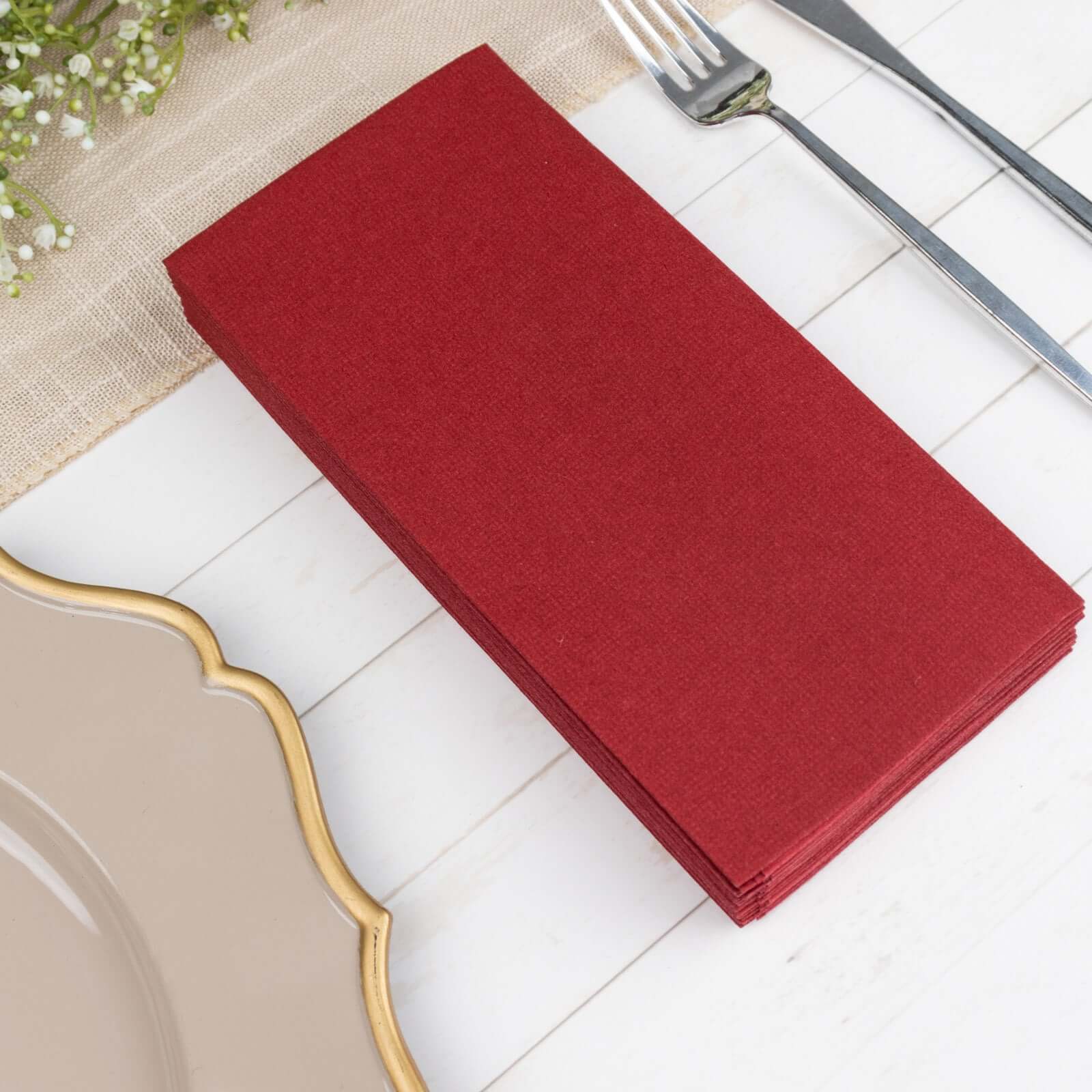 20 Pack Linen-Like Paper Napkins 8.5"x4" Burgundy - Soft & Hygienic Airlaid Towels - Image 12