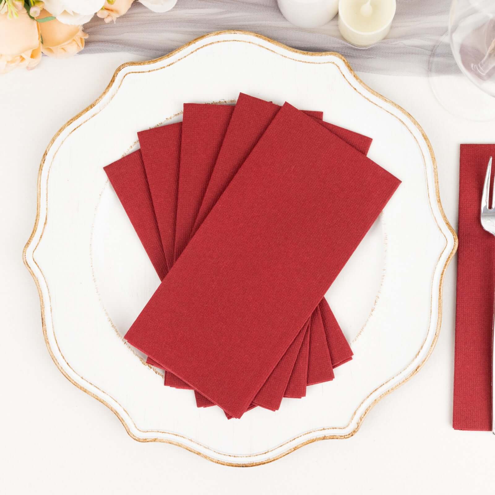 20 Pack Linen-Like Paper Napkins 8.5"x4" Burgundy - Soft & Hygienic Airlaid Towels - Image 13