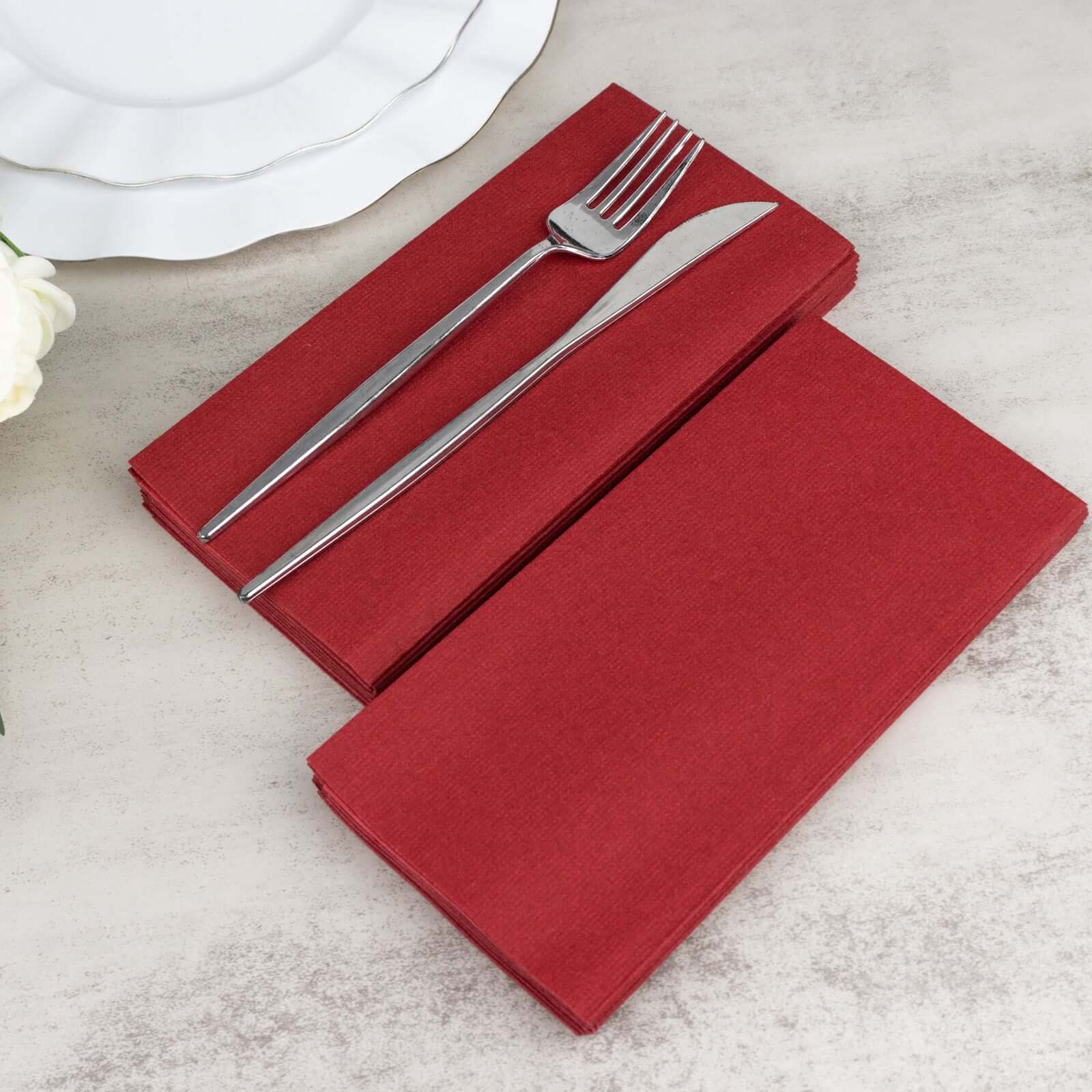 20 Pack Linen-Like Paper Napkins 8.5"x4" Burgundy - Soft & Hygienic Airlaid Towels - Image 2