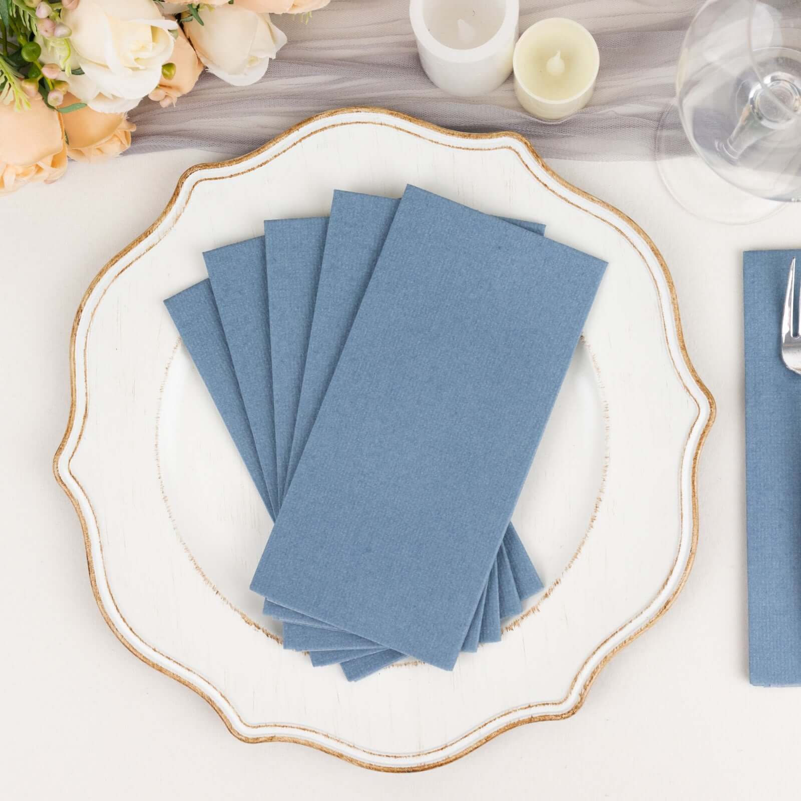 20 Pack Linen-Like Paper Napkins 8.5"x4" Dusty Blue - Soft & Hygienic Airlaid Towels - Image 13