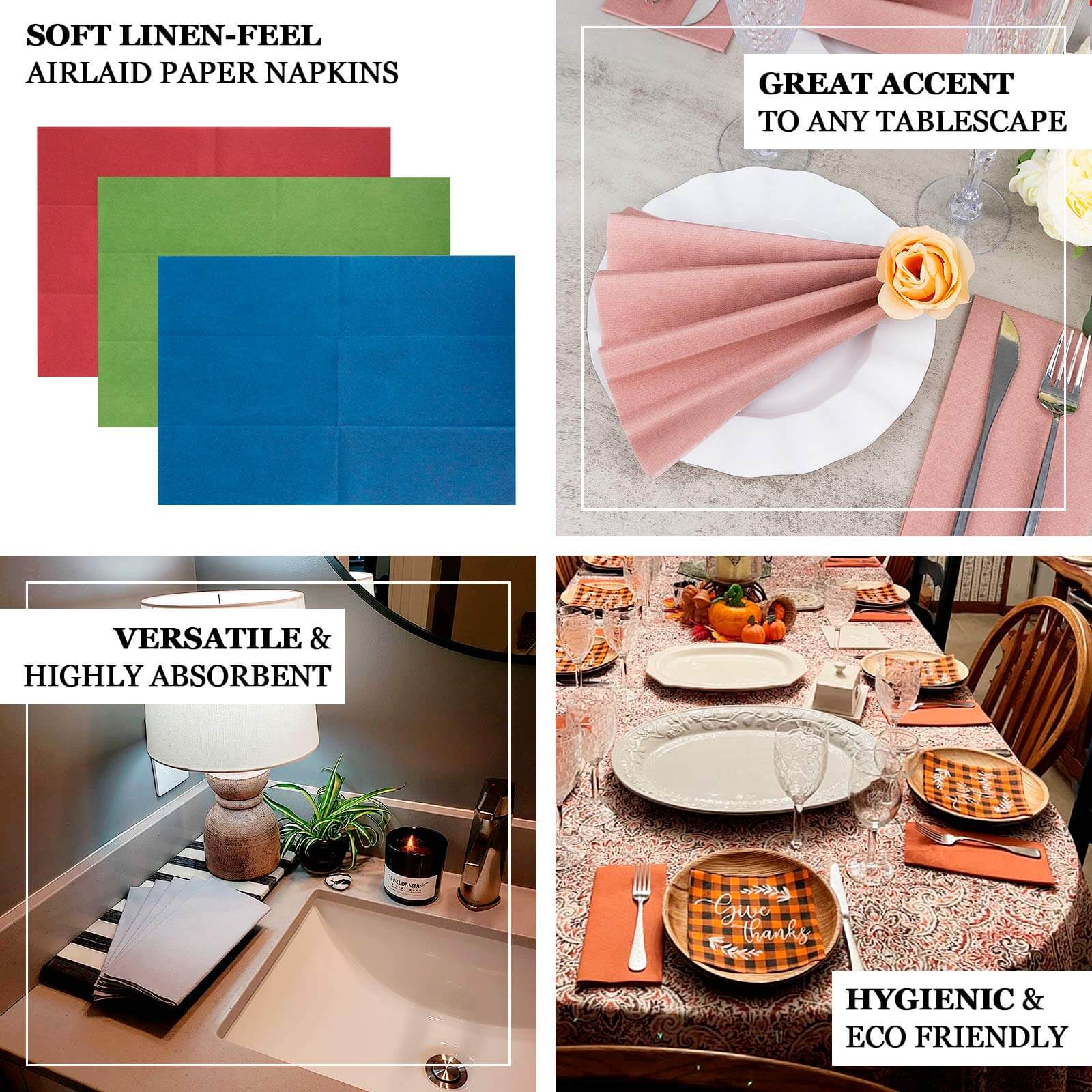 20 Pack Linen-Like Paper Napkins 8.5"x4" Dusty Blue - Soft & Hygienic Airlaid Towels - Image 4