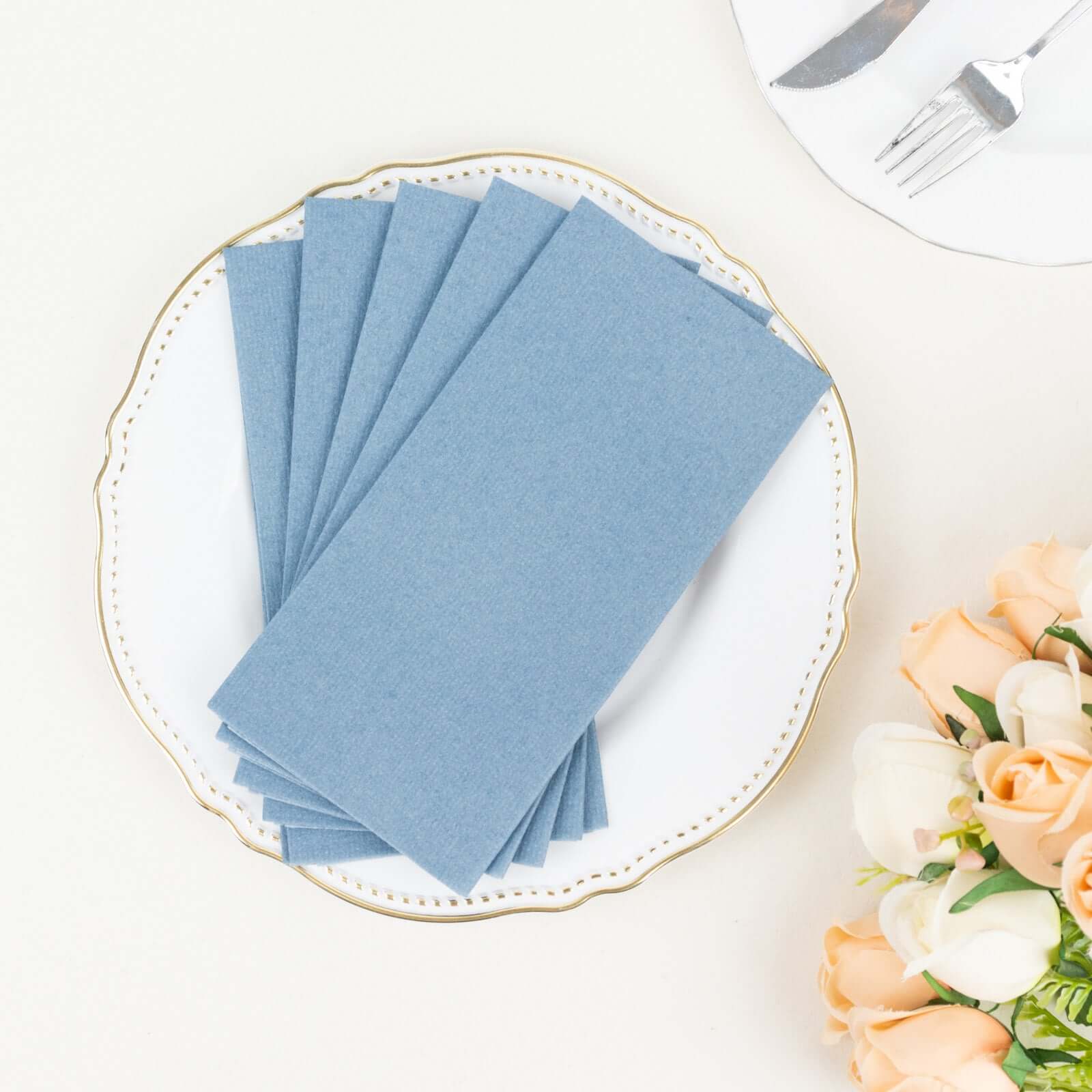 20 Pack Linen-Like Paper Napkins 8.5"x4" Dusty Blue - Soft & Hygienic Airlaid Towels - Image 6