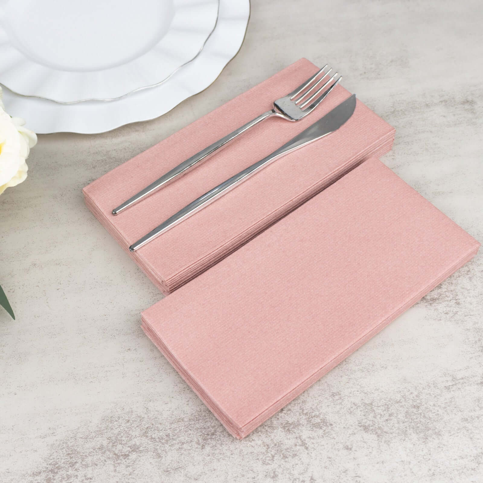 20 Pack Linen-Like Paper Napkins 8.5"x4" Dusty Rose - Soft & Hygienic Airlaid Towels - Image 2