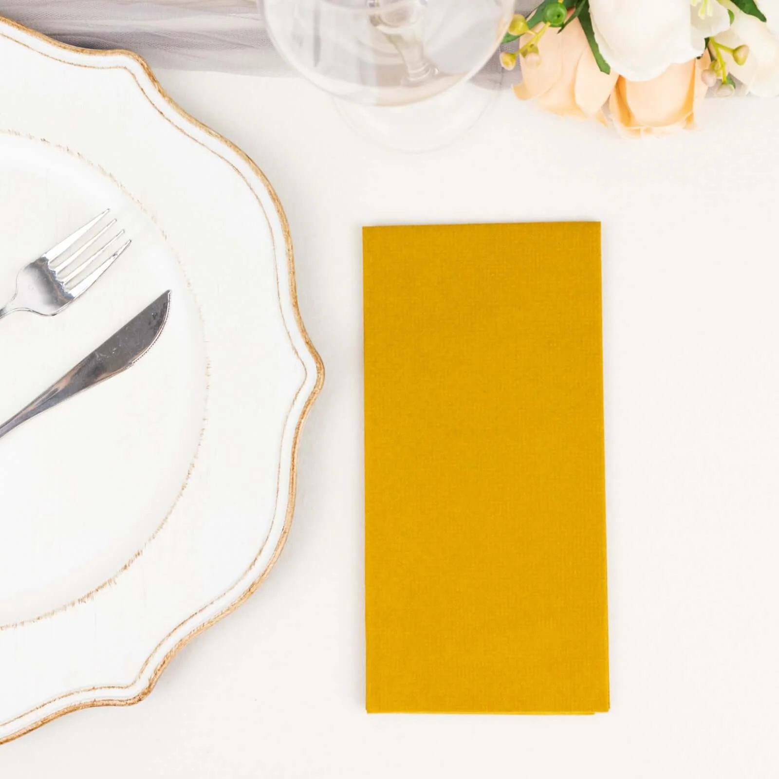 20 Pack Linen-Like Paper Napkins 8.5"x4" Gold - Soft Hygienic Airlaid Guest Towels for Formal & Casual Dining - Image 10