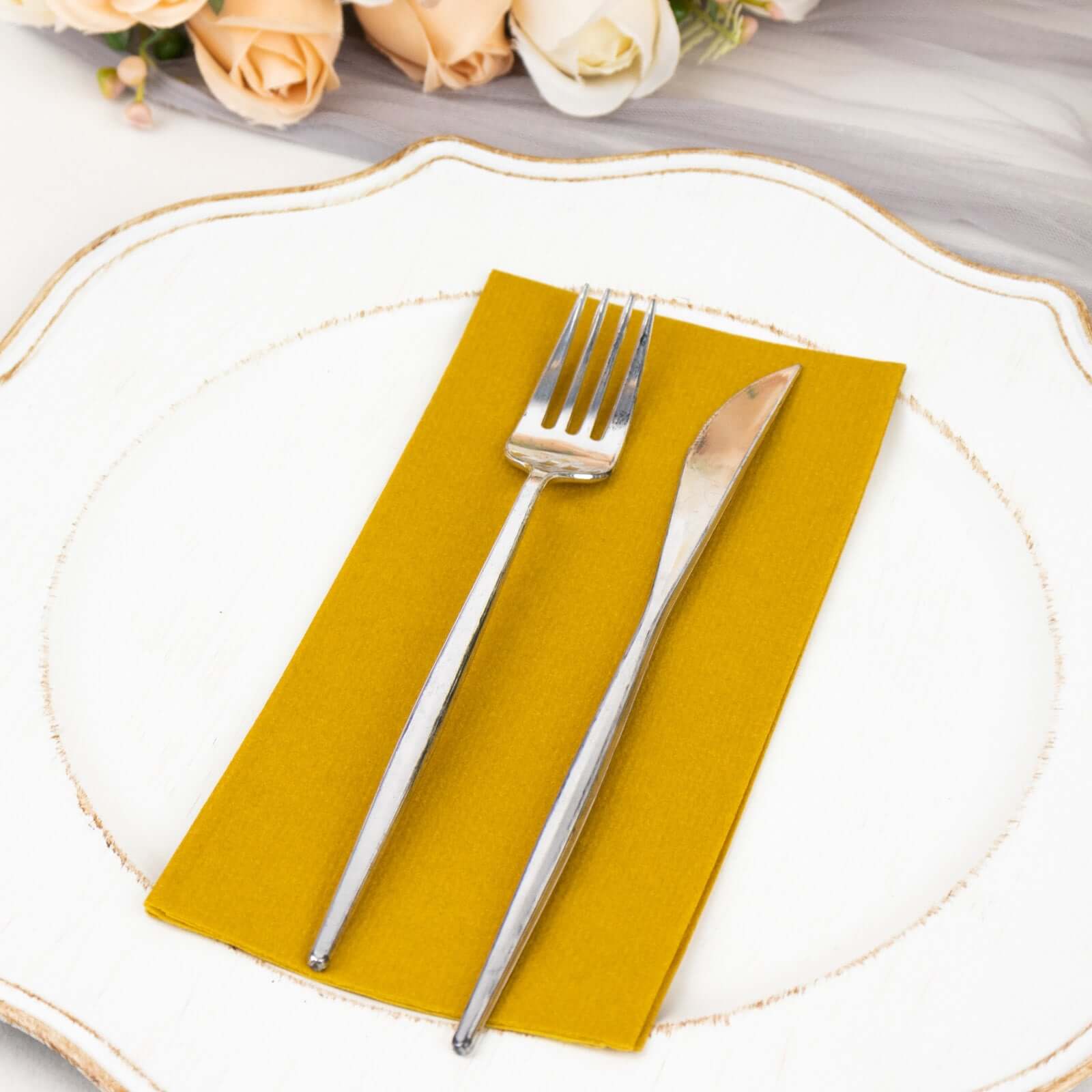 20 Pack Linen-Like Paper Napkins 8.5"x4" Gold - Soft Hygienic Airlaid Guest Towels for Formal & Casual Dining - Image 11