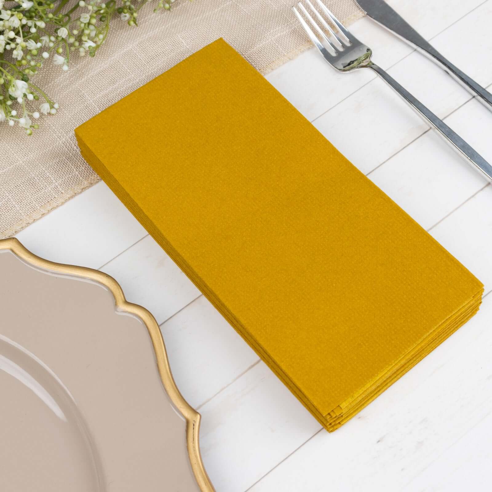 20 Pack Linen-Like Paper Napkins 8.5"x4" Gold - Soft Hygienic Airlaid Guest Towels for Formal & Casual Dining - Image 12
