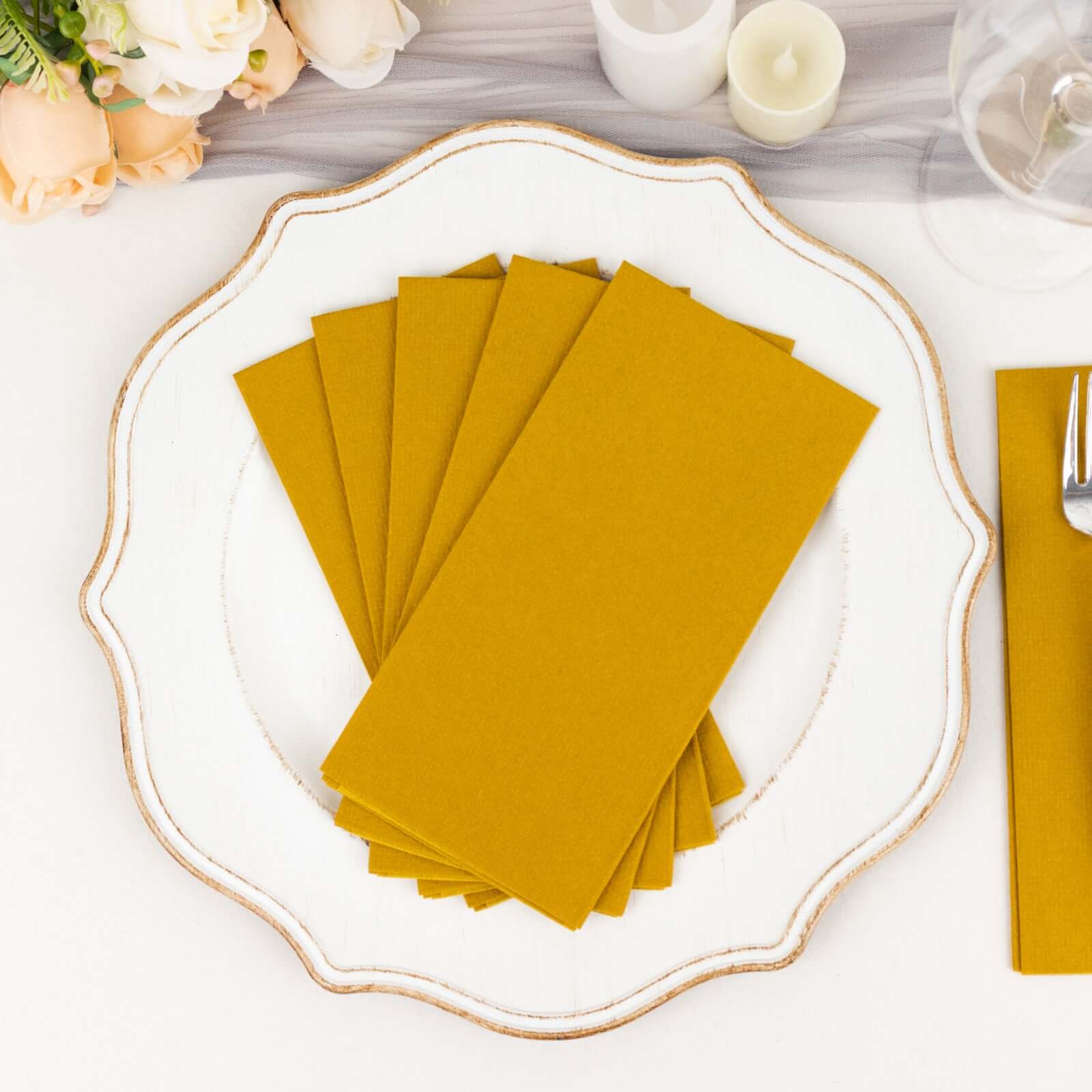 20 Pack Linen-Like Paper Napkins 8.5"x4" Gold - Soft Hygienic Airlaid Guest Towels for Formal & Casual Dining - Image 13