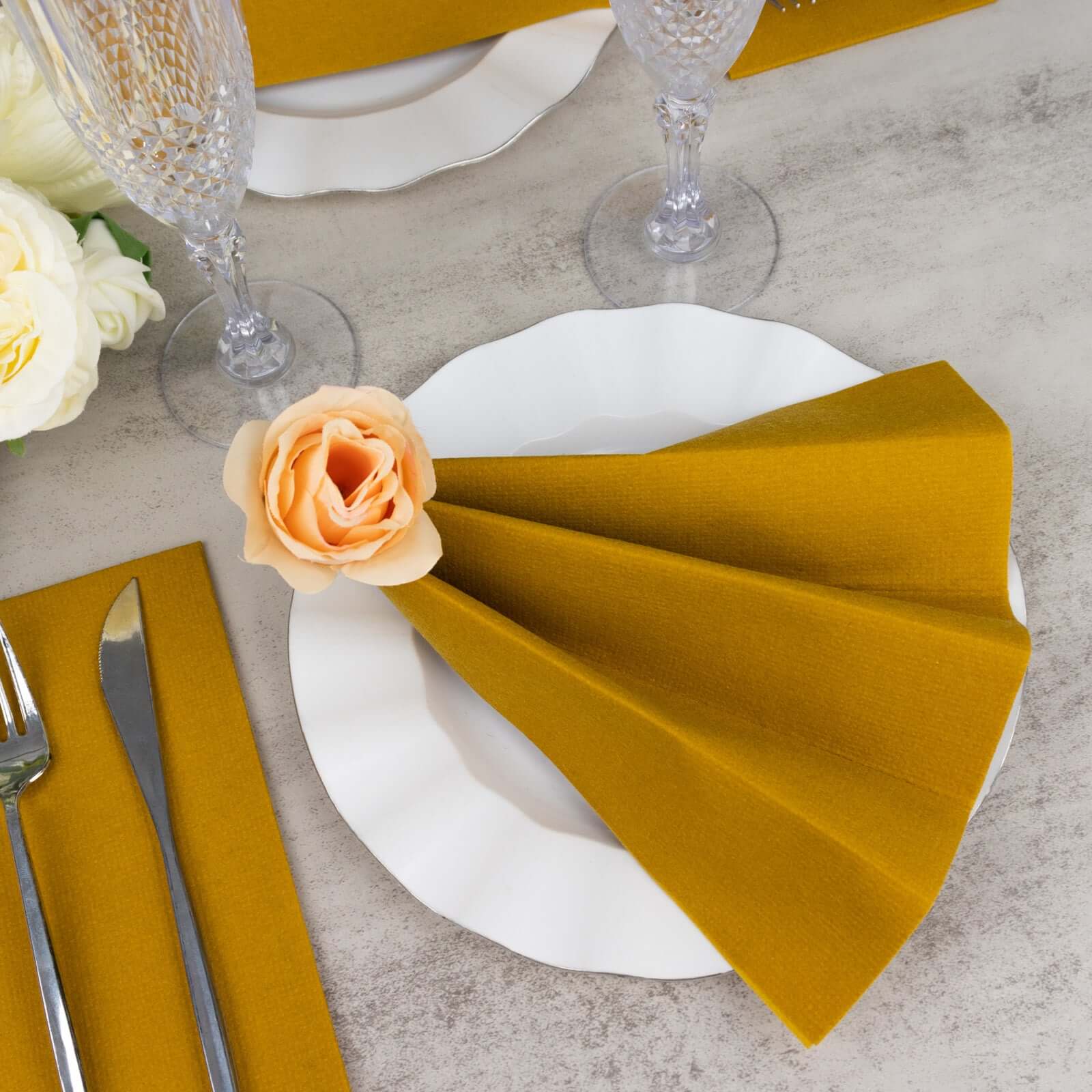 20 Pack Linen-Like Paper Napkins 8.5"x4" Gold - Soft Hygienic Airlaid Guest Towels for Formal & Casual Dining - Image 14