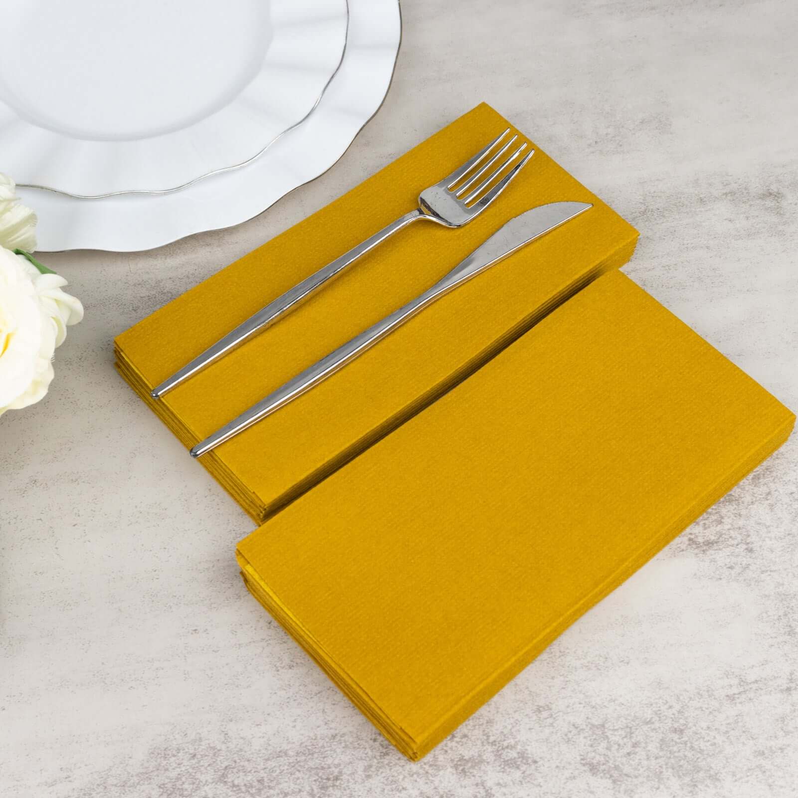 20 Pack Linen-Like Paper Napkins 8.5"x4" Gold - Soft Hygienic Airlaid Guest Towels for Formal & Casual Dining - Image 2