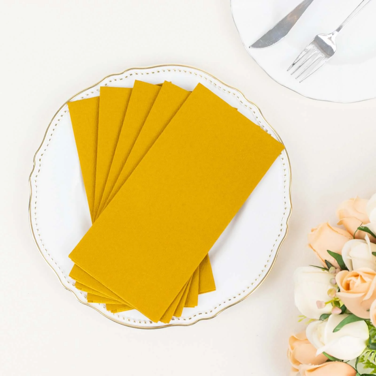 20 Pack Linen-Like Paper Napkins 8.5"x4" Gold - Soft Hygienic Airlaid Guest Towels for Formal & Casual Dining - Image 6