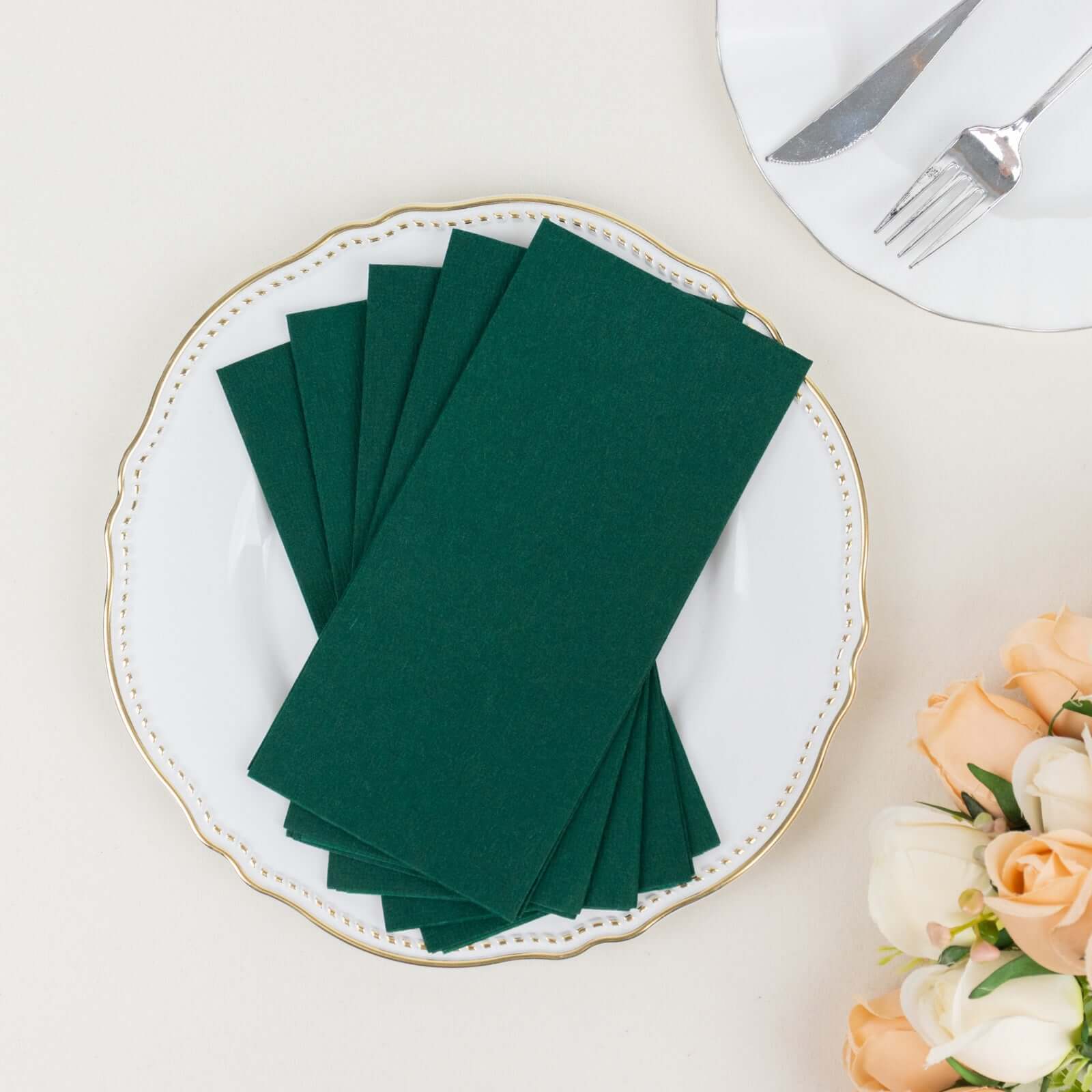 20 Pack Linen-Like Paper Napkins 8.5"x4" Hunter Emerald Green - Soft & Hygienic Airlaid Towels - Image 6