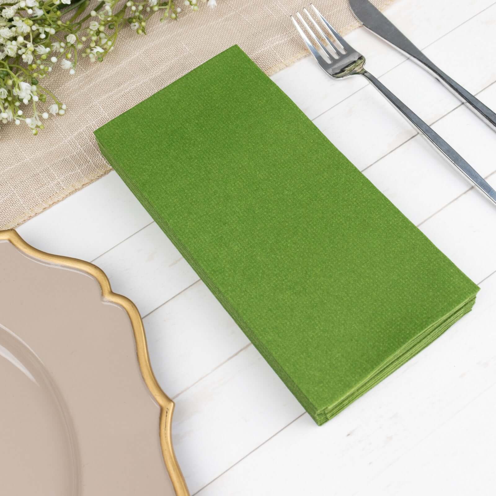 20 Pack Linen-Like Paper Napkins 8.5"x4" Olive Green - Soft & Hygienic Airlaid Towels - Image 12