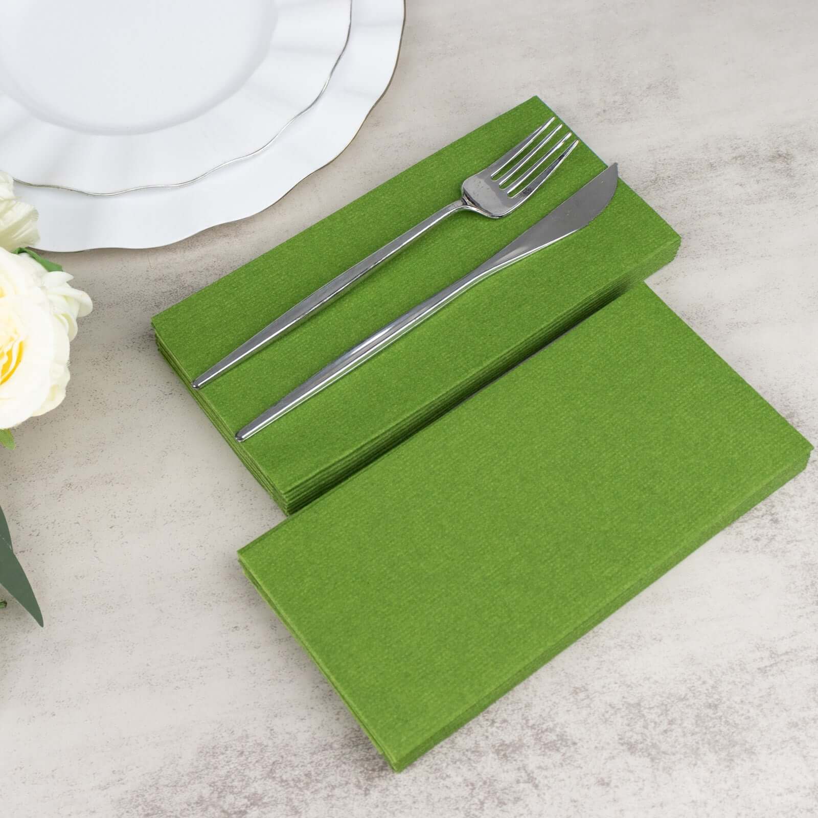 20 Pack Linen-Like Paper Napkins 8.5"x4" Olive Green - Soft & Hygienic Airlaid Towels - Image 2