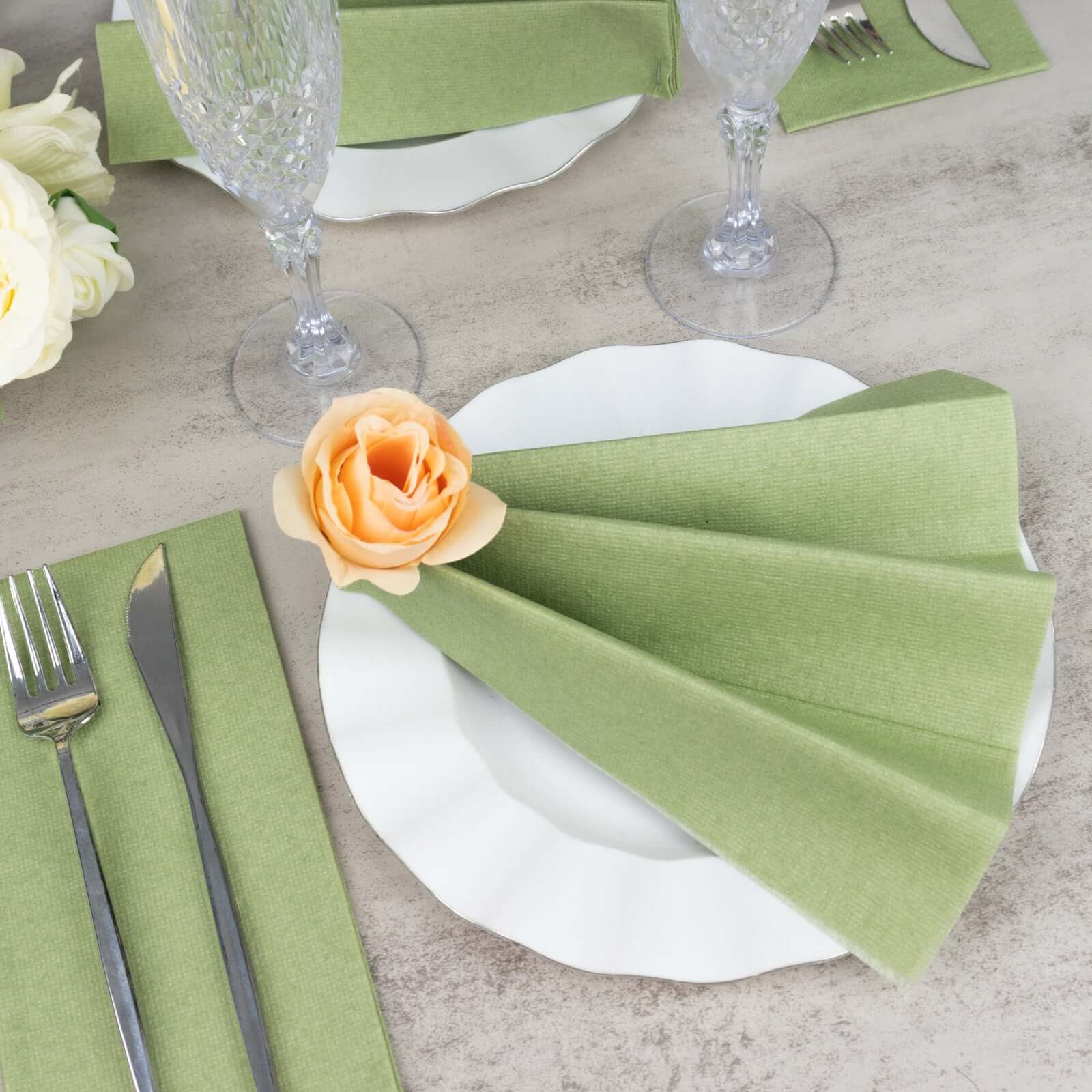 20 Pack Linen-Like Paper Napkins 8.5"x4" Sage Green - Soft & Hygienic Airlaid Towels - Image 14