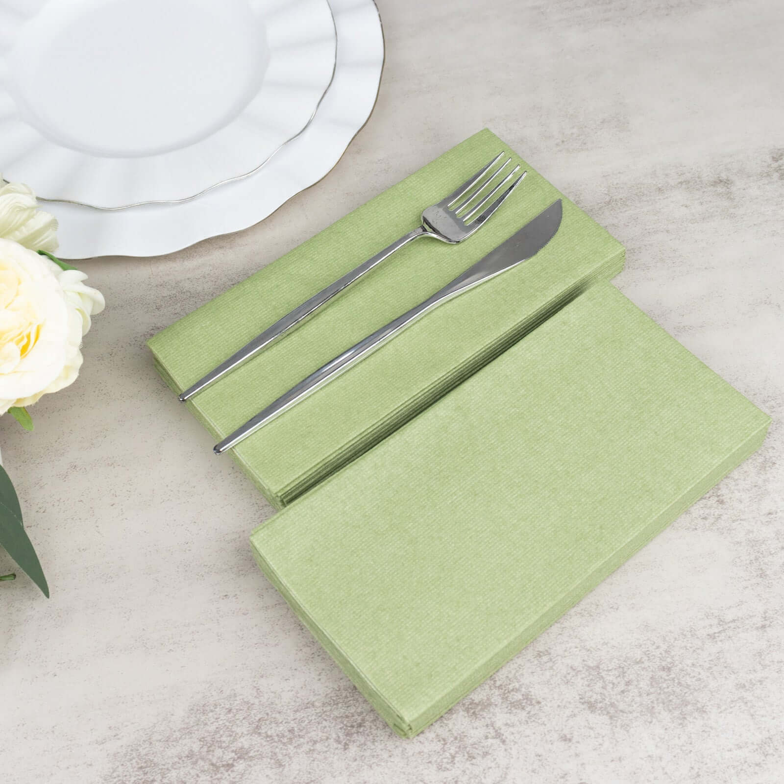 20 Pack Linen-Like Paper Napkins 8.5"x4" Sage Green - Soft & Hygienic Airlaid Towels - Image 2