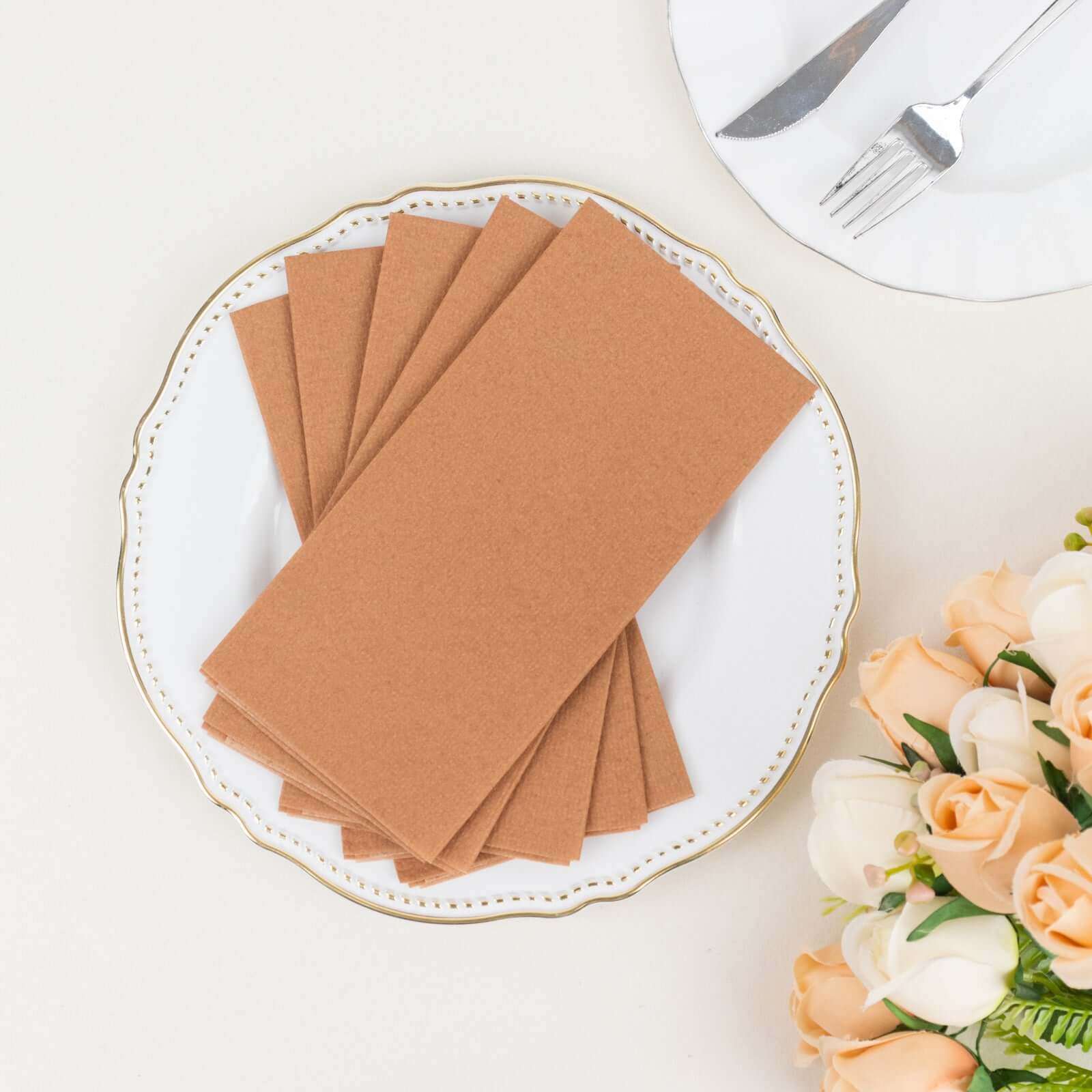 20 Pack Linen-Like Paper Napkins 8.5"x4" Terracotta (Rust) - Soft & Hygienic Airlaid Towels - Image 6