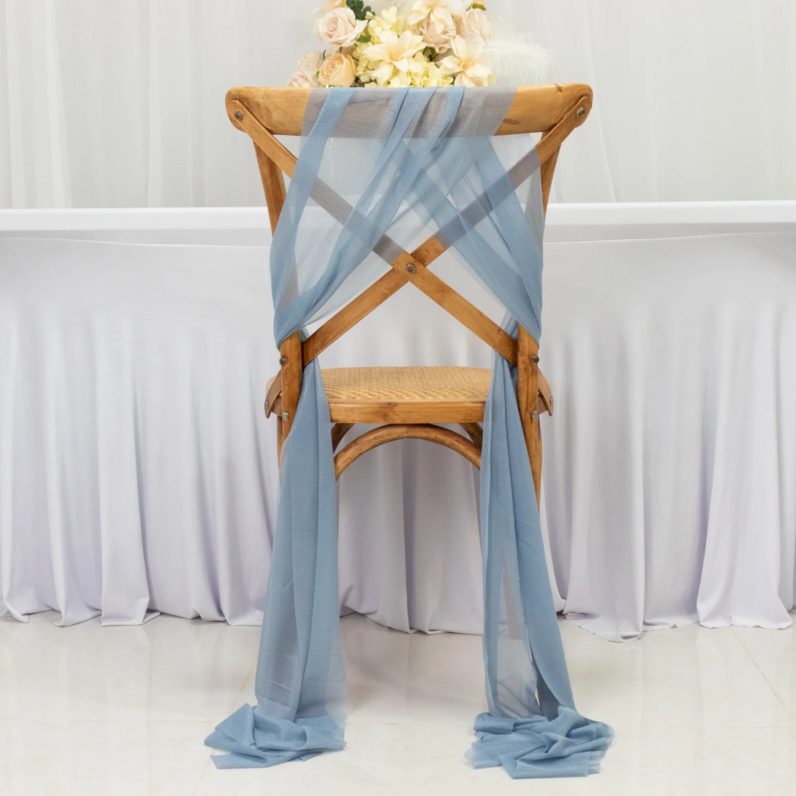 20-Pack Sheer Chair Sash in Dusty Blue, 9ft Long Shimmer Sheer Drape Chair Decor Set, Wrinkle-Free