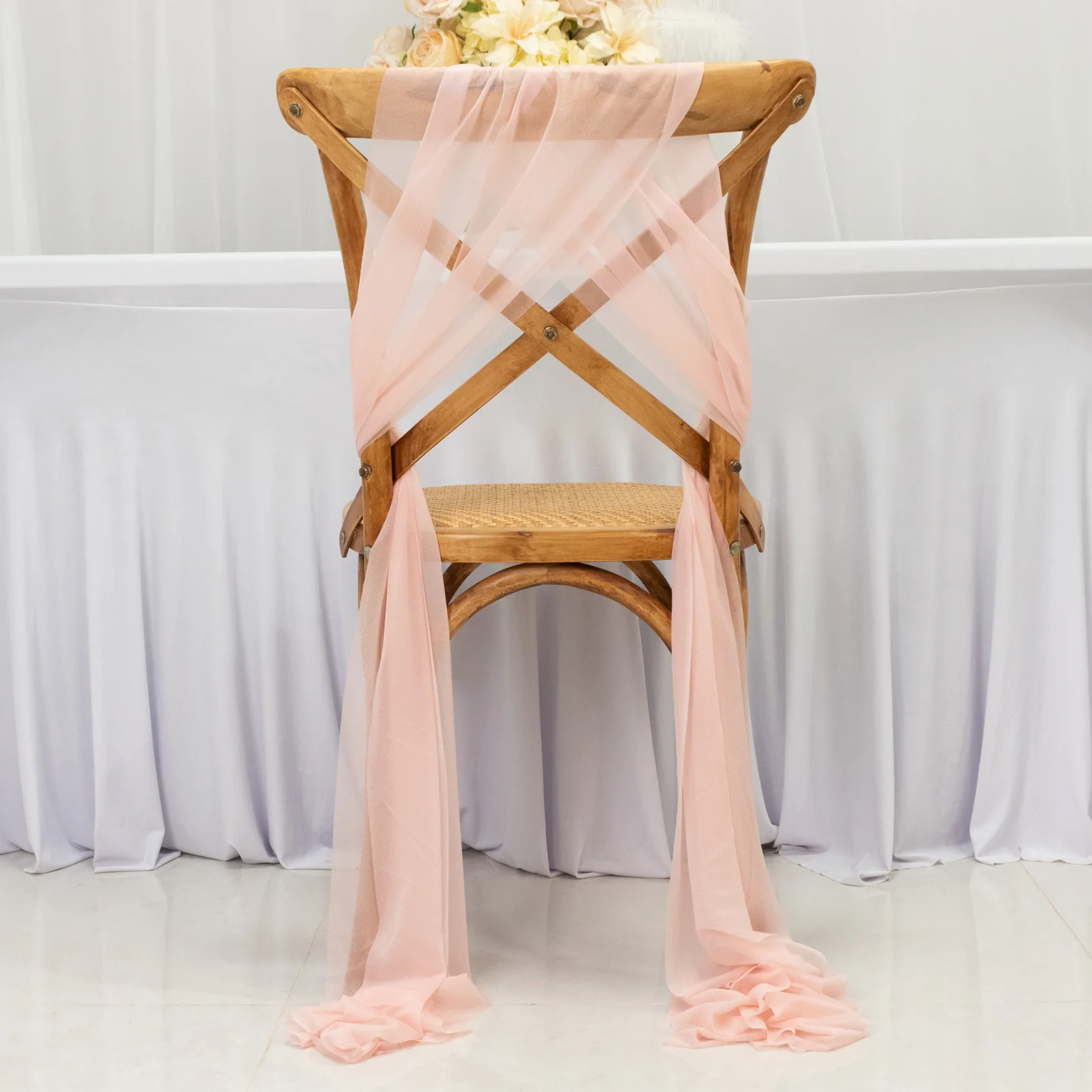 20-Pack Sheer Chair Sash in Blush, 9ft Long Shimmer Sheer Drape Chair Decor Set, Wrinkle-Free
