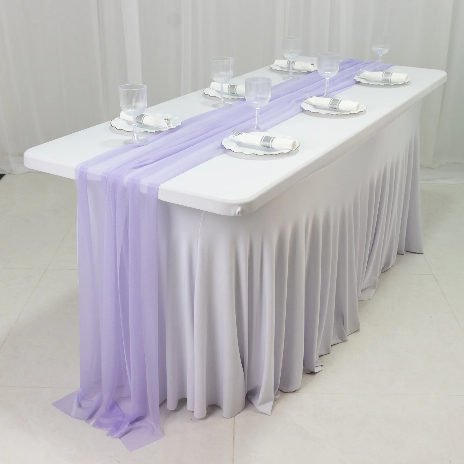 20-Pack Sheer Table Runners Lavender Lilac, 9ft Long Sheer Drapes Table Decor, Wrinkle-Free