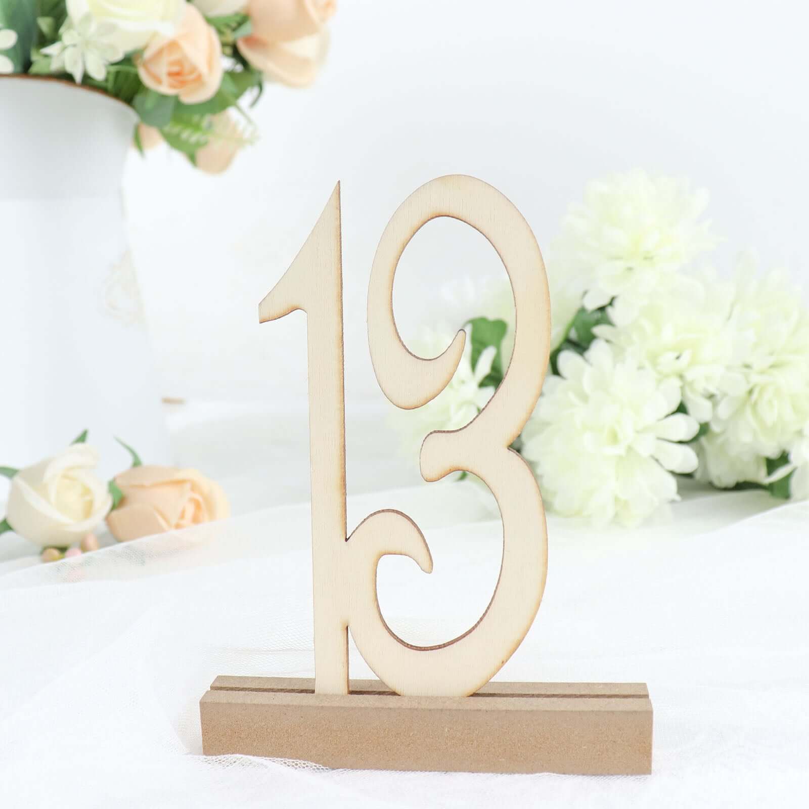 20-Pack Wooden Wedding Table Numbers 1-20 Natural with Holder Base 6" - Durable Rustic Event Decor - Image 13