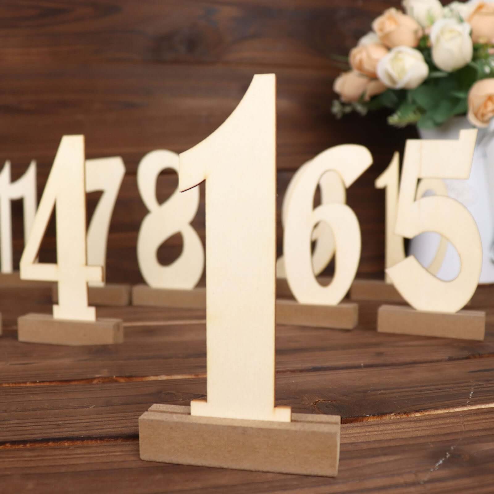 20-Pack Wooden Wedding Table Numbers 1-20 Natural with Holder Base 6" - Durable Rustic Event Decor - Image 14
