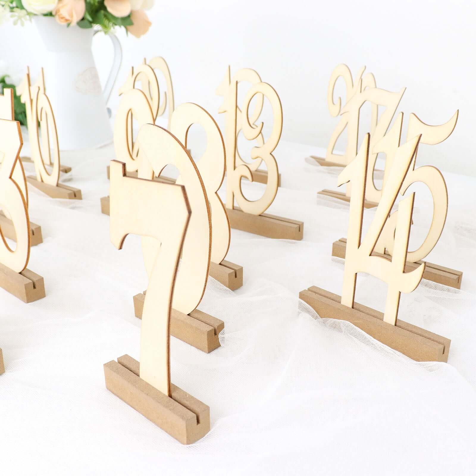 20-Pack Wooden Wedding Table Numbers 1-20 Natural with Holder Base 6" - Durable Rustic Event Decor - Image 17