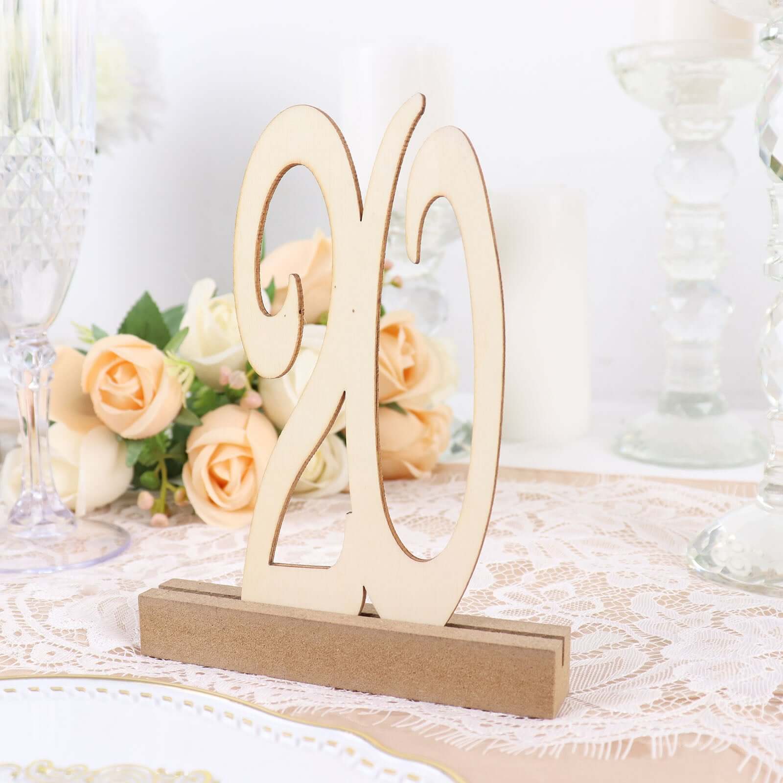 20-Pack Wooden Wedding Table Numbers 1-20 Natural with Holder Base 6" - Durable Rustic Event Decor - Image 9